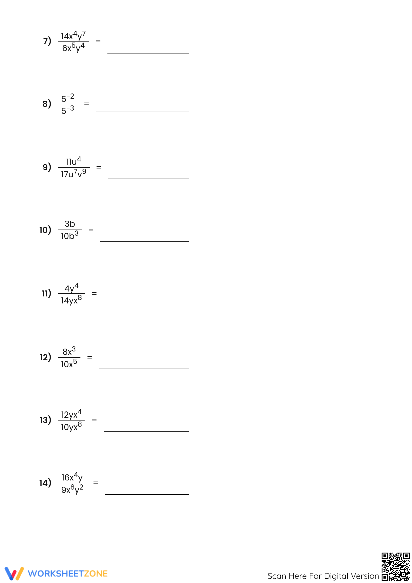 Printable Dividing Exponents Worksheet | Grade 8 Math - Page 2