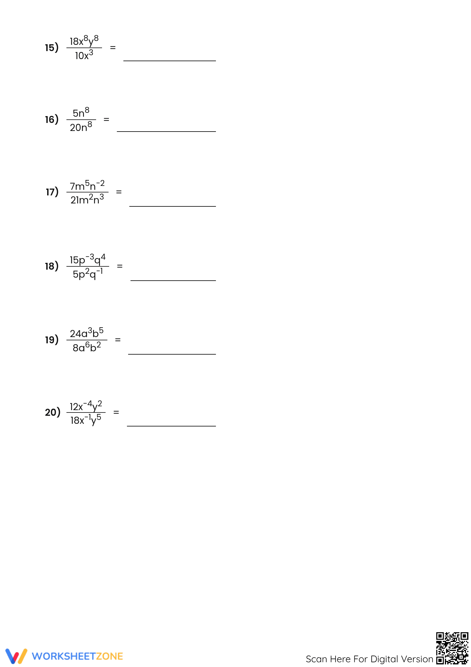 Printable Dividing Exponents Worksheet | Grade 8 Math - Page 3