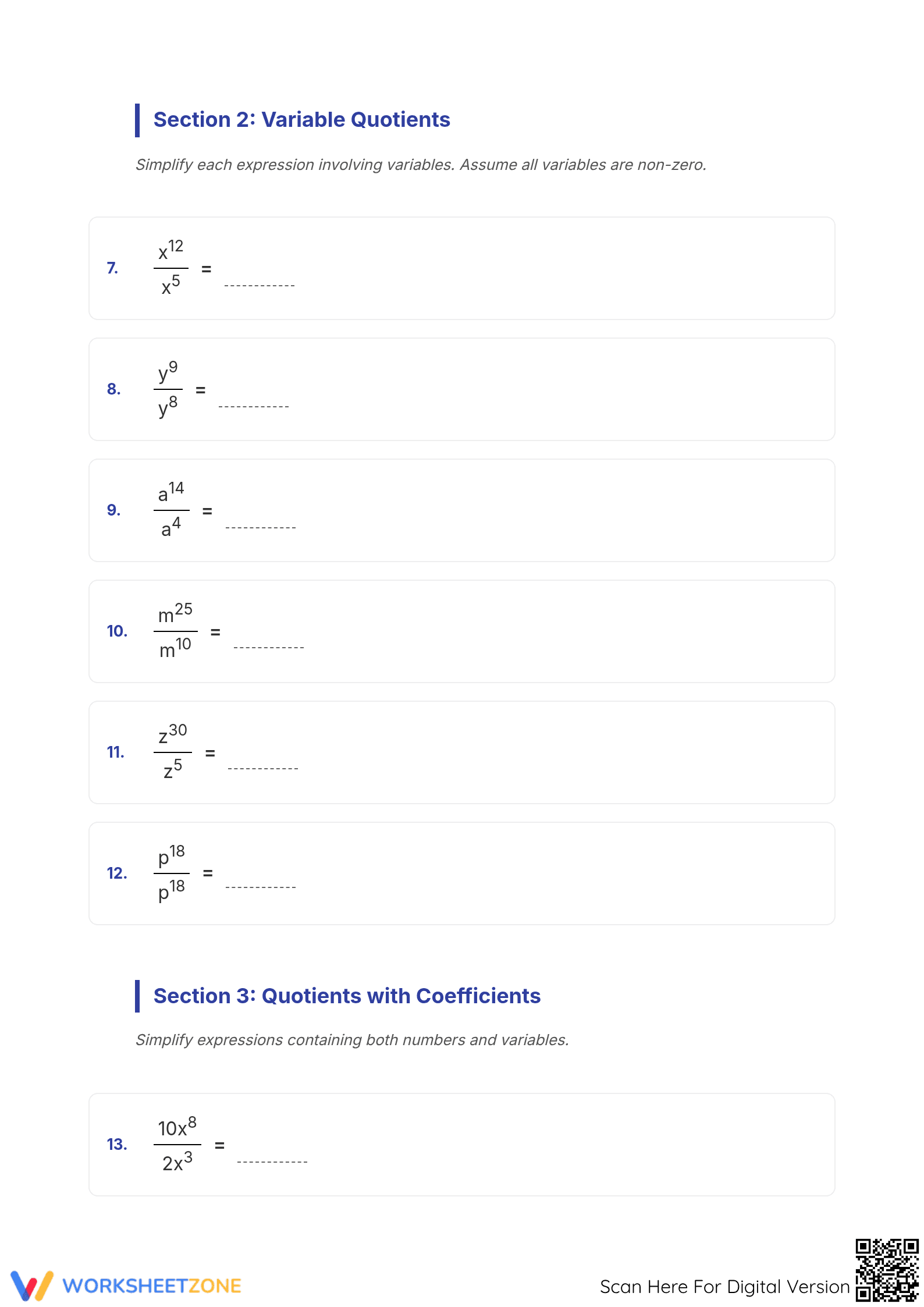 Printable Exponent Division Worksheet | Grade 8 Math - Page 2