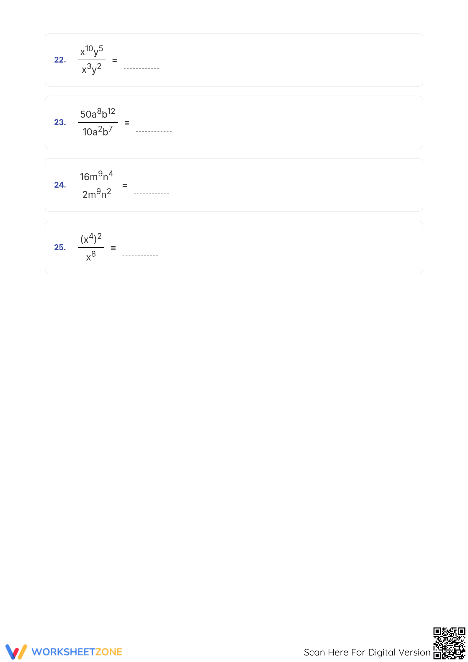 Printable Exponent Division Worksheet | Grade 8 Math - Page 4