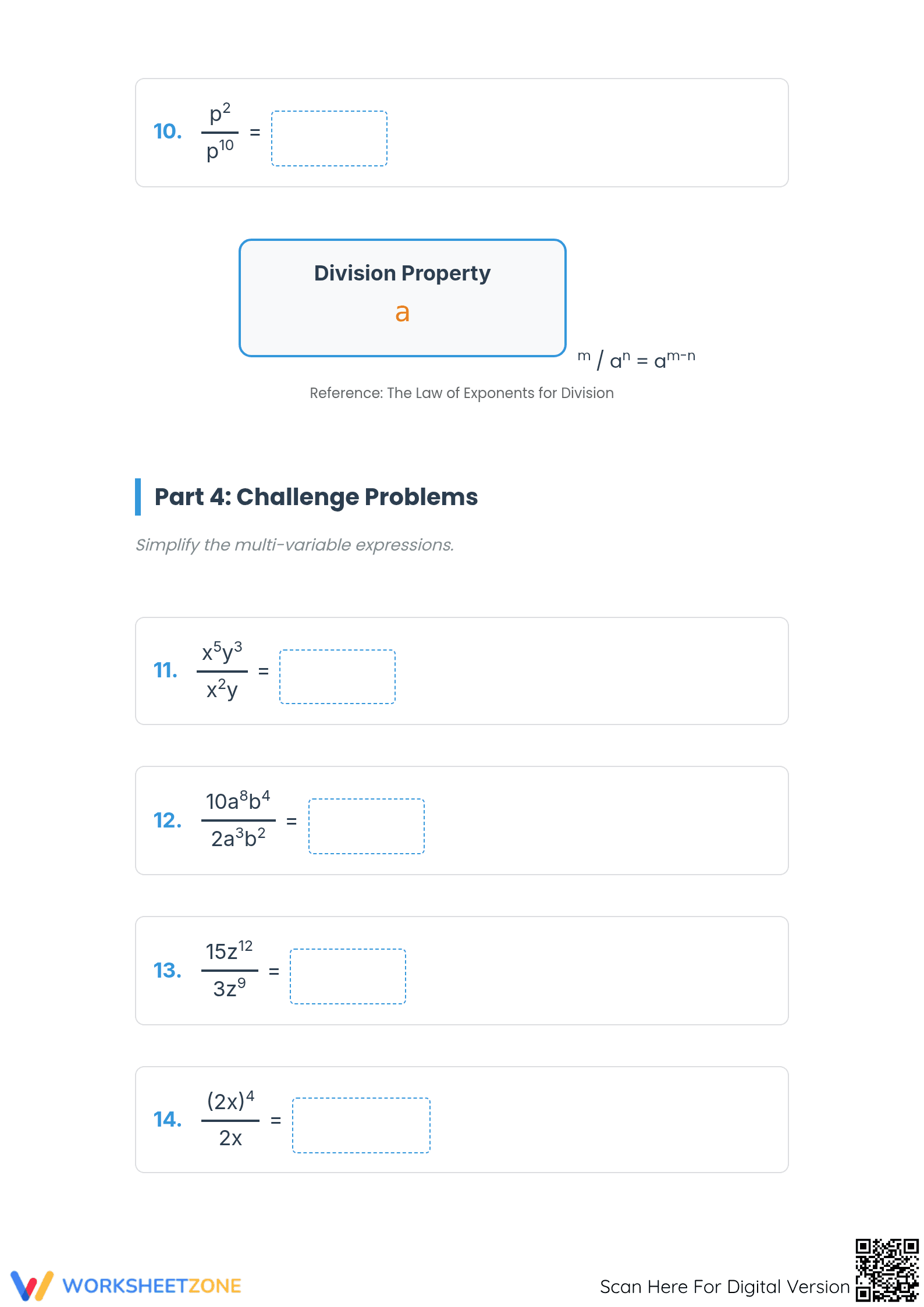 Printable Exponent Division Worksheet | Grade 8 Math - Page 3