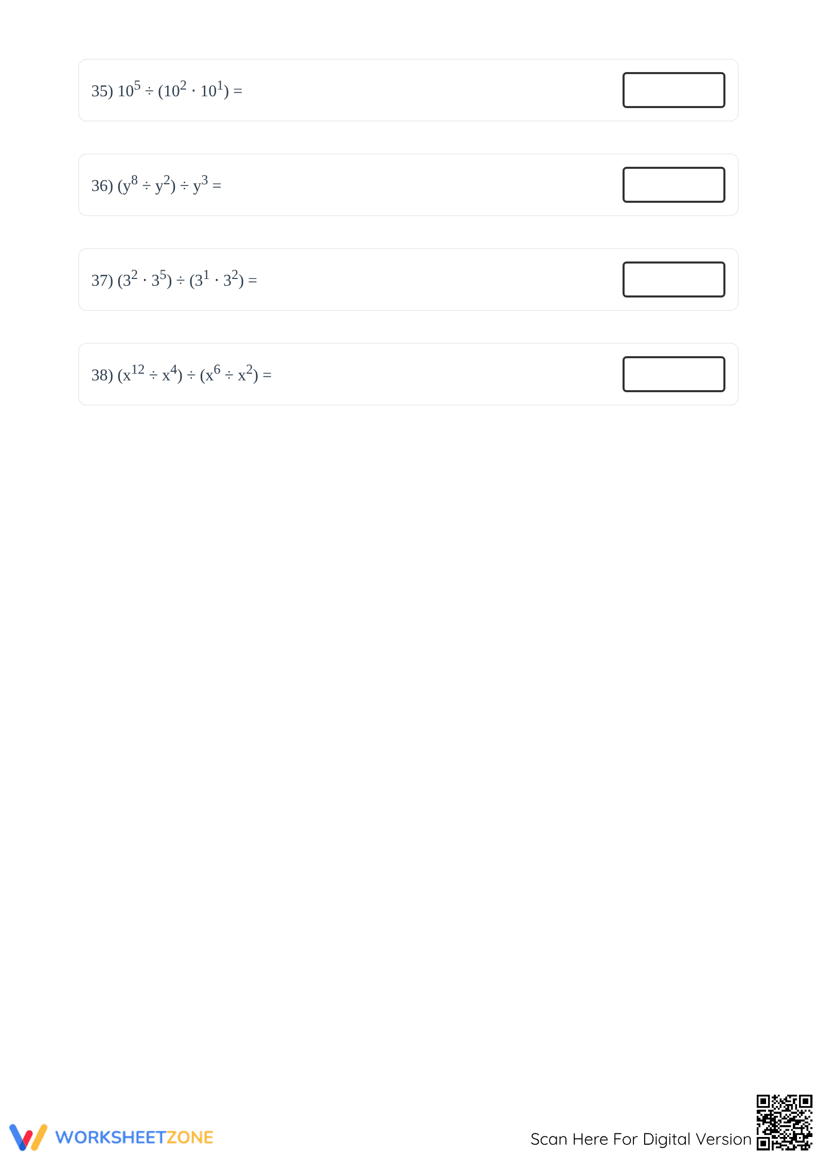 Printable Exponent Division Worksheet | Grades 6-8 Math - Page 5