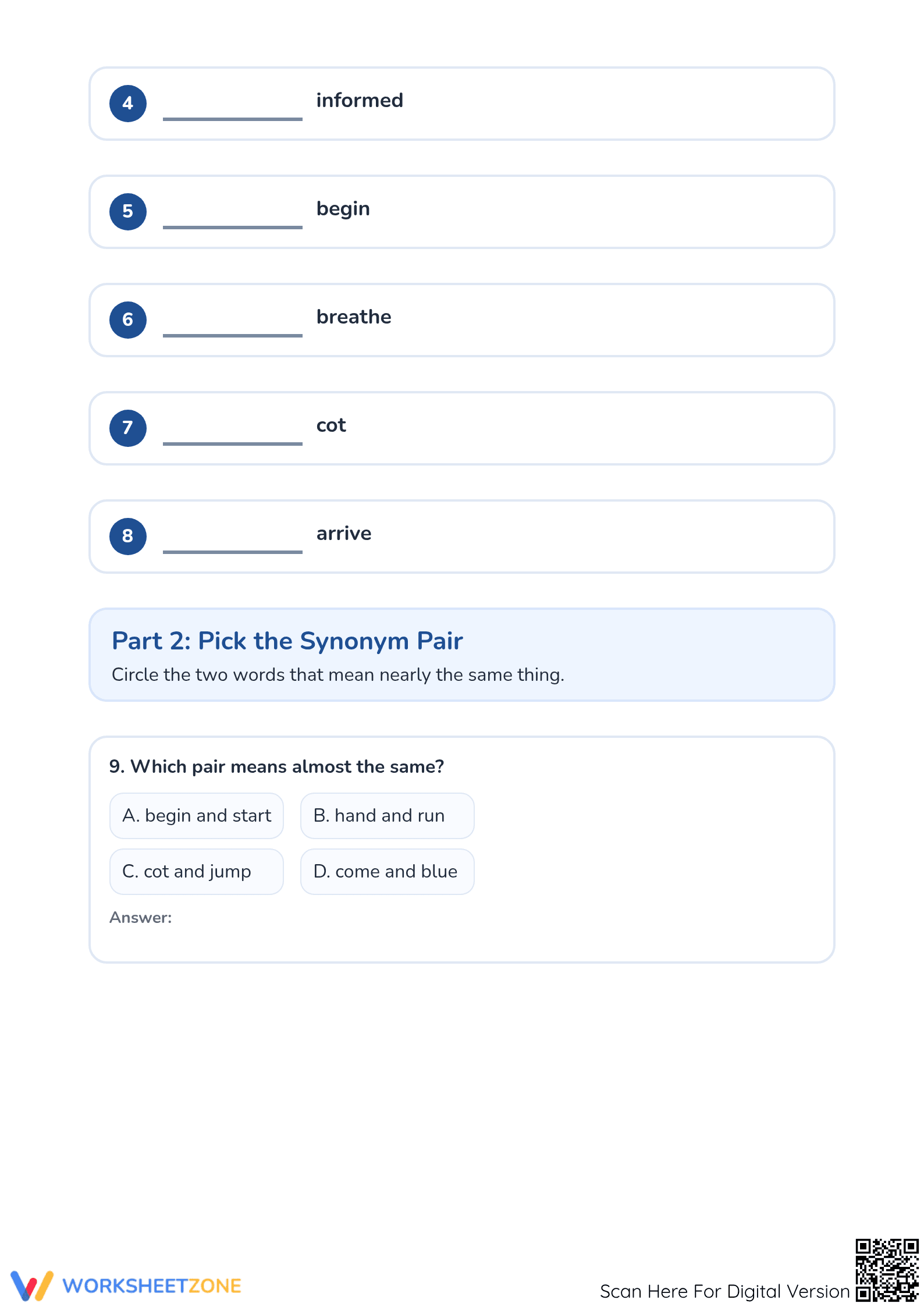 Essential Synonyms Worksheet | Grade 1 Printable - Page 2