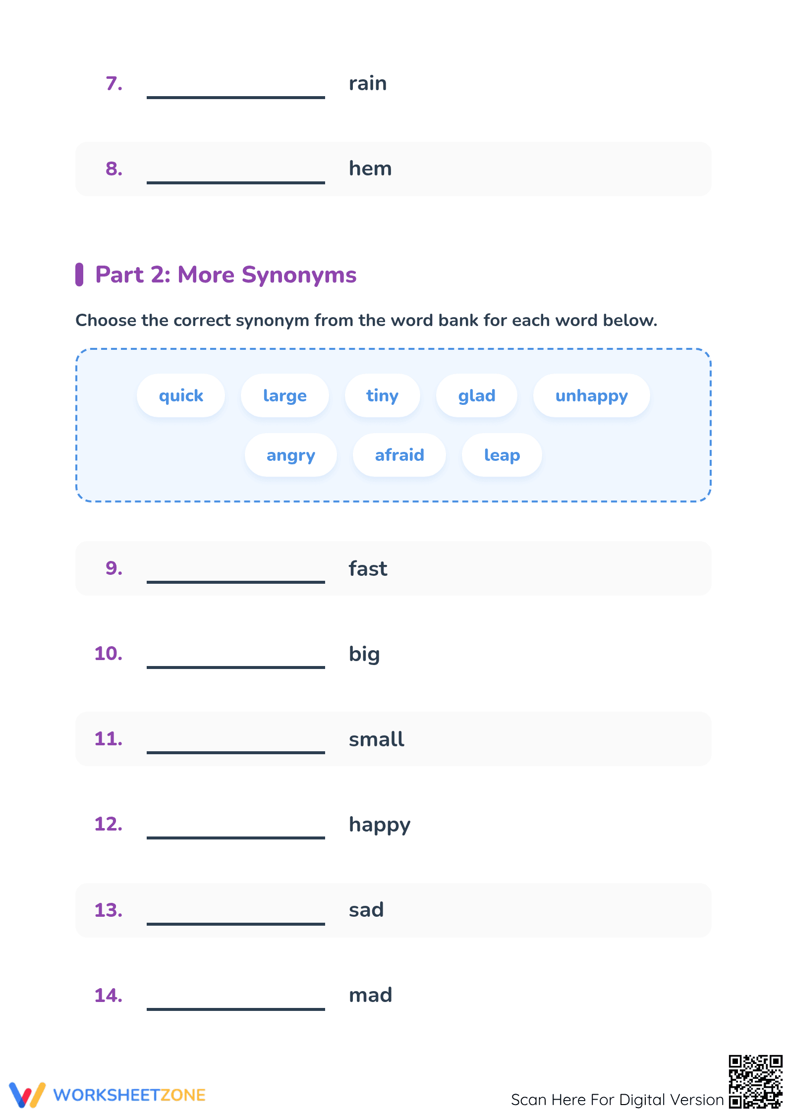 Grade 1 Synonyms Matching — Printable No-Prep Worksheet - Page 2