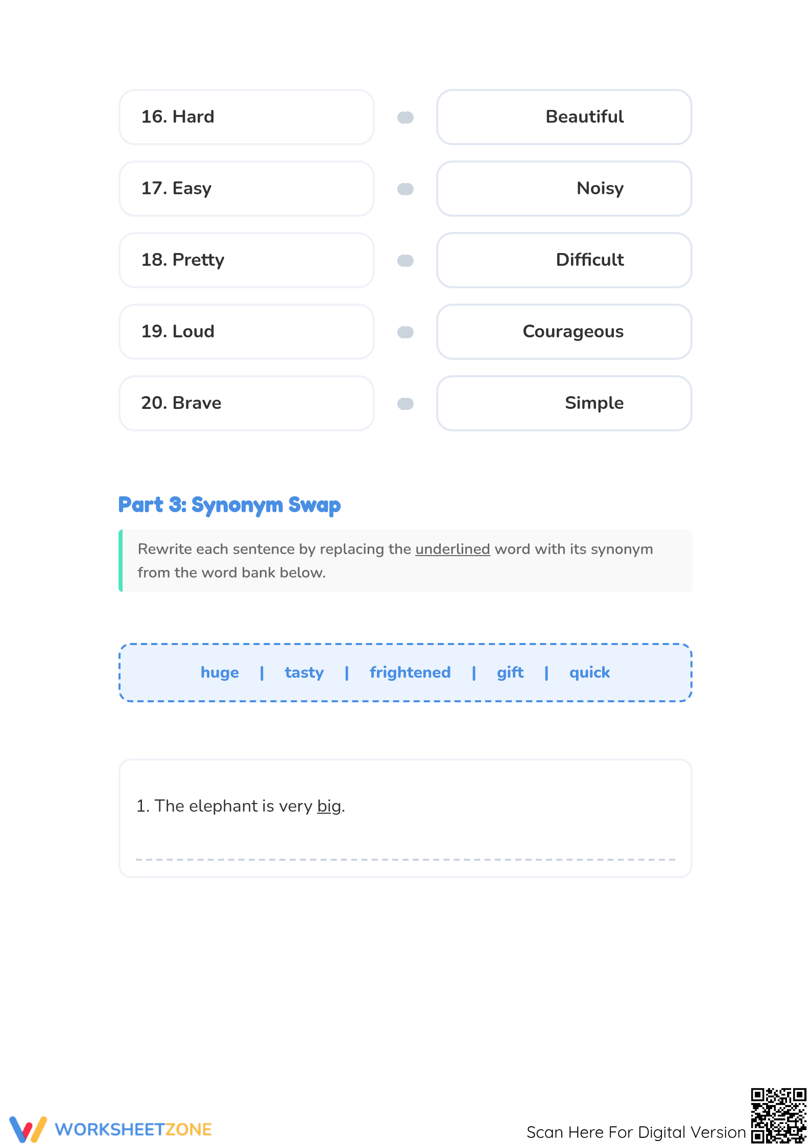 Printable Synonym Match Worksheet | Grade 1 ELA - Page 3