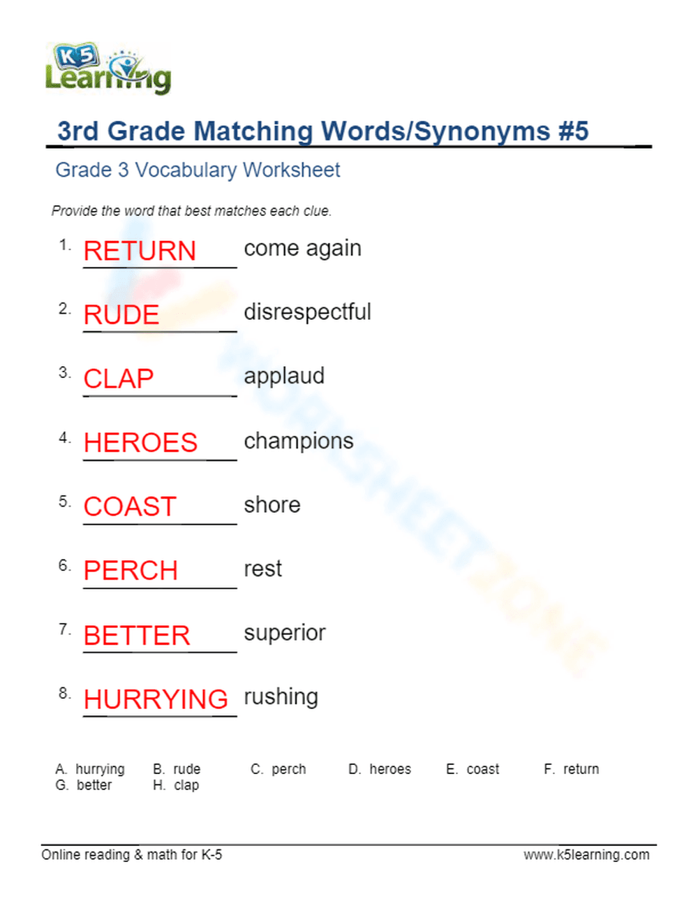Grade 3 Synonyms — Printable No-Prep Worksheet - Page 2