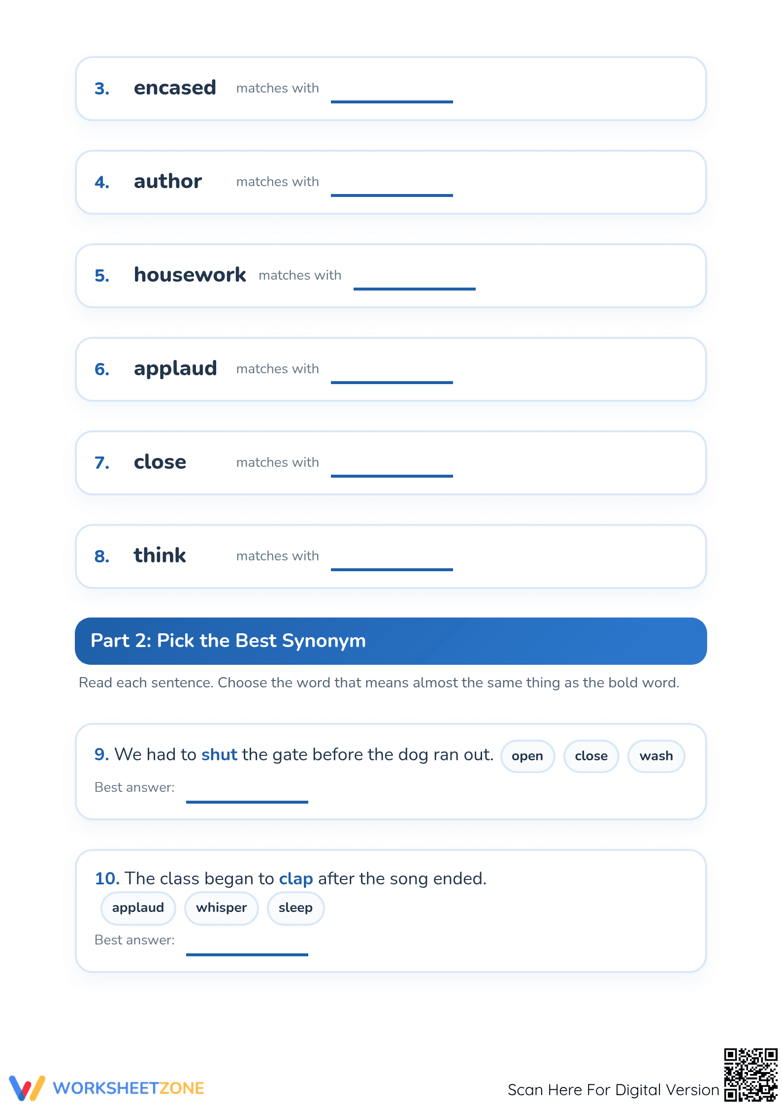 Grade 1 Synonyms — Ready-to-Print No-Prep Worksheet - Page 2