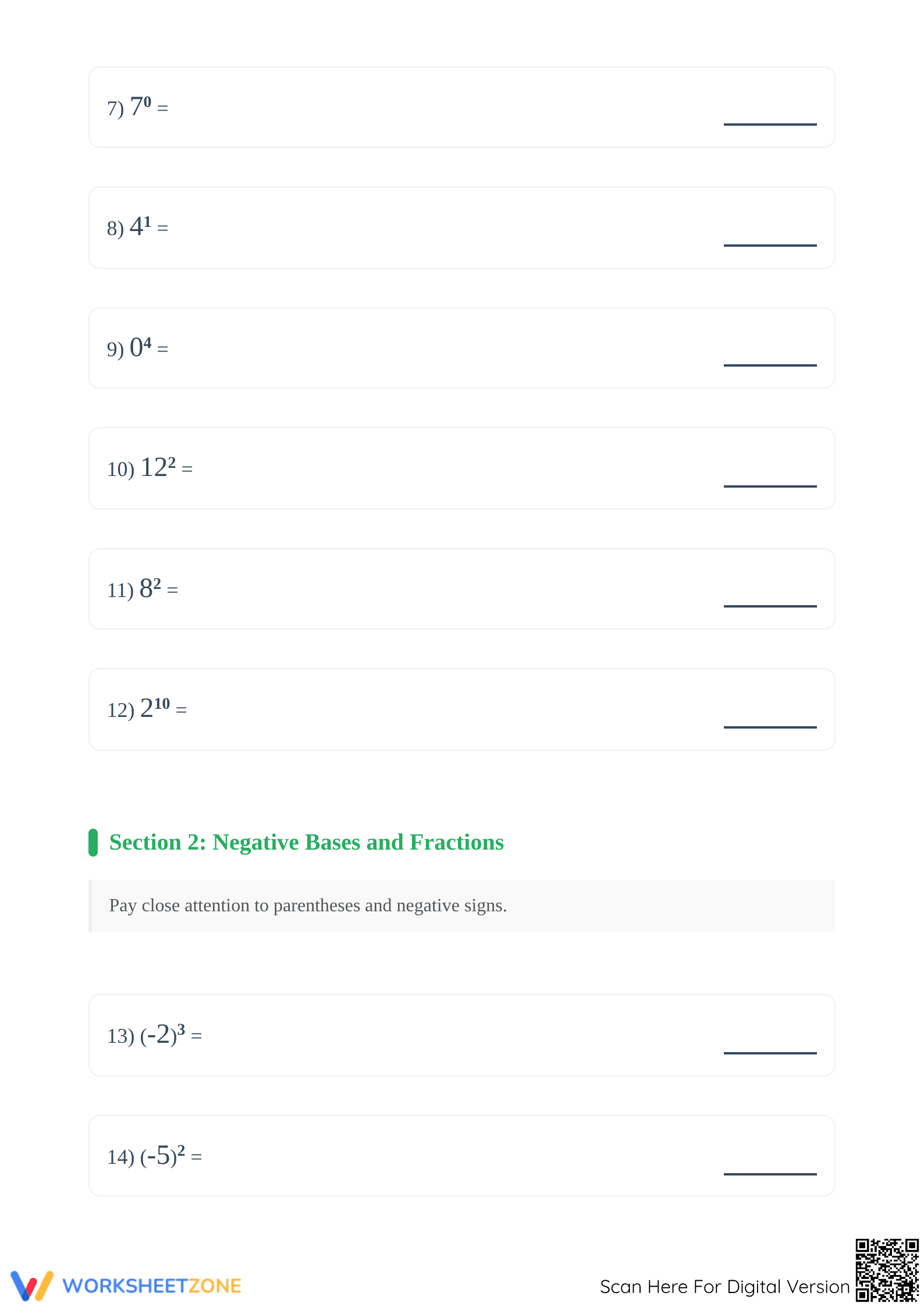 Printable Exponents Practice Worksheet | Grade 6-8 Math - Page 2