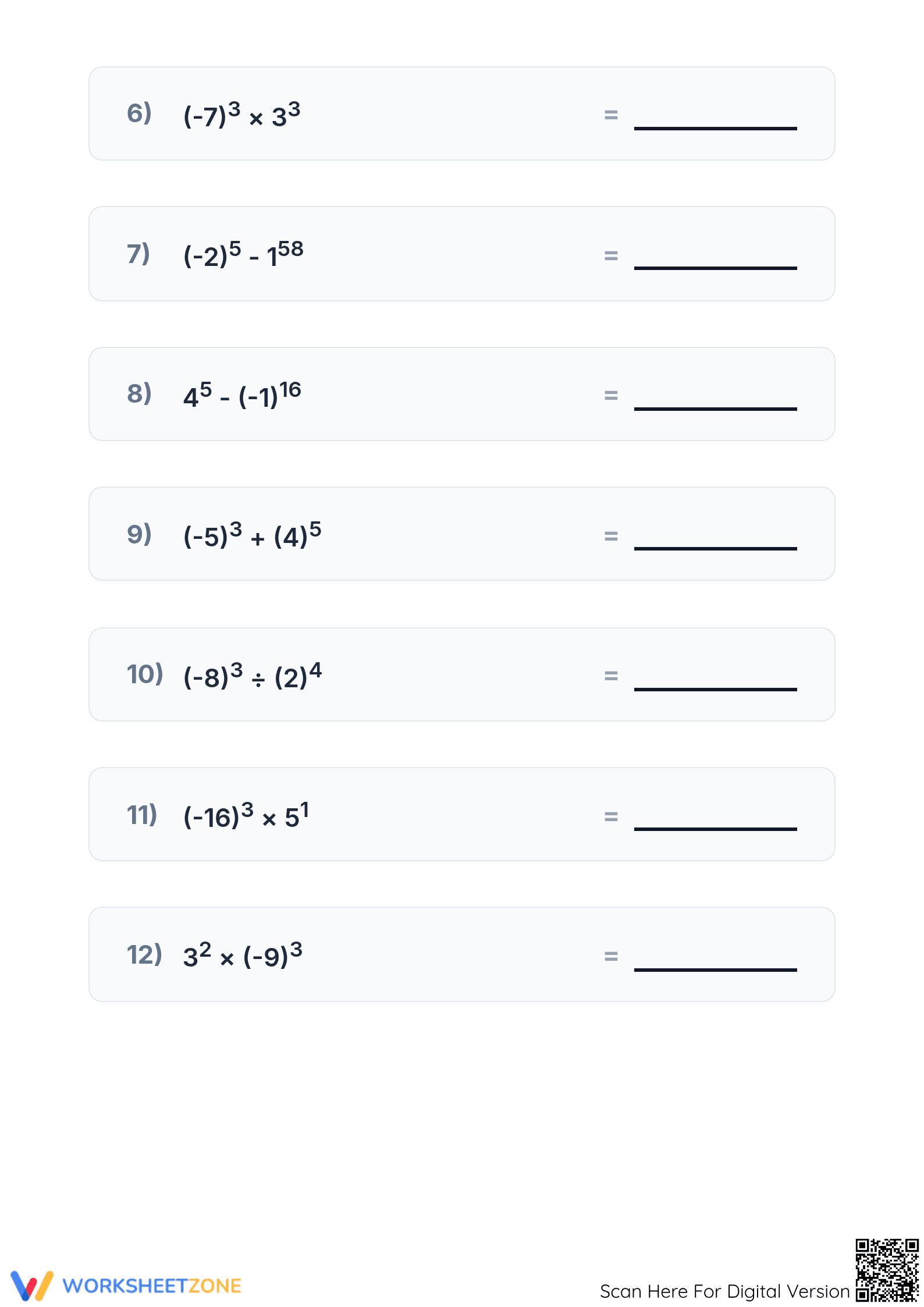 Grade 8 Exponent Evaluation — Printable No-Prep Worksheet - Page 2