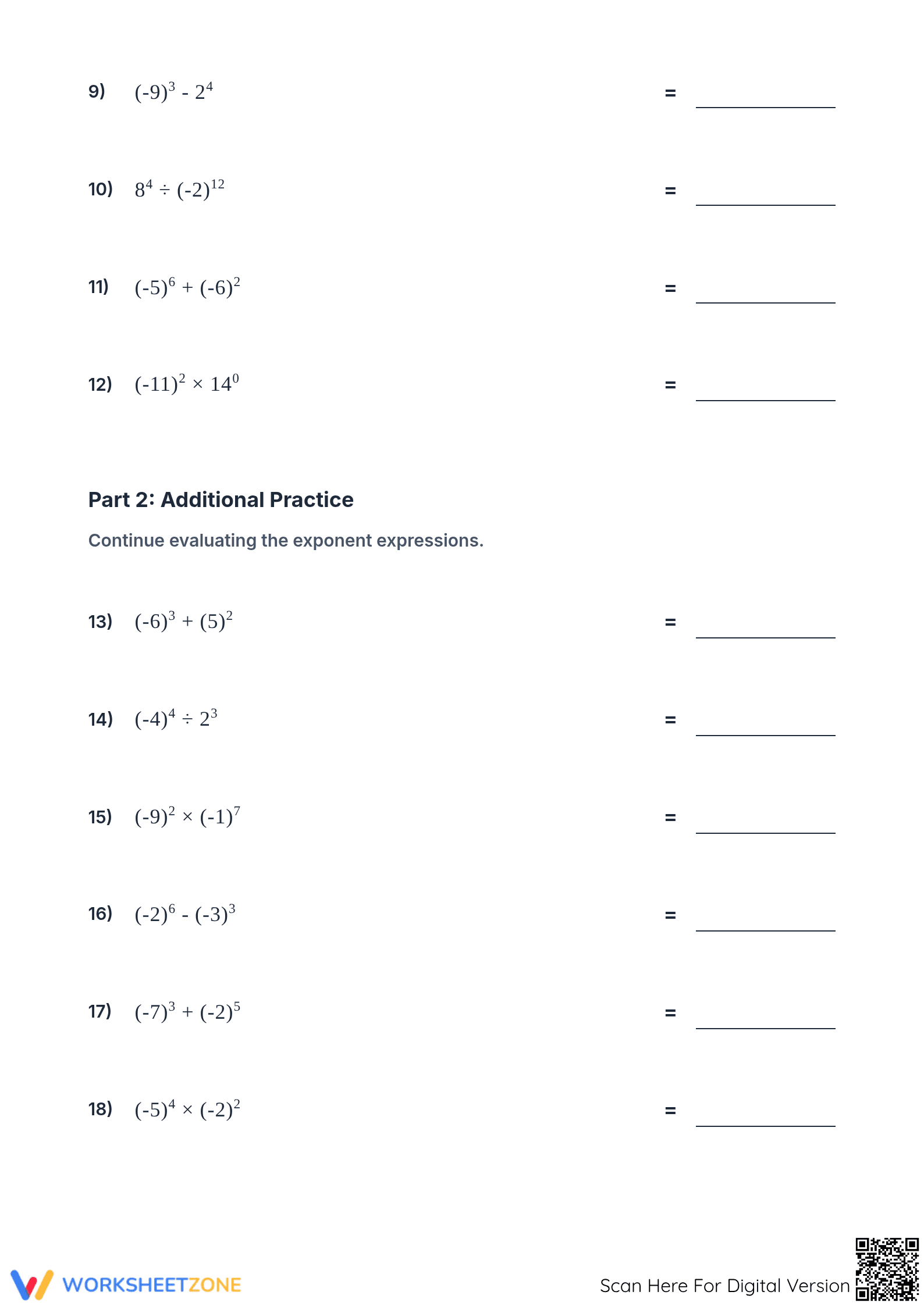 Essential Negative Base Exponents Worksheet | Grade 8 Math - Page 2