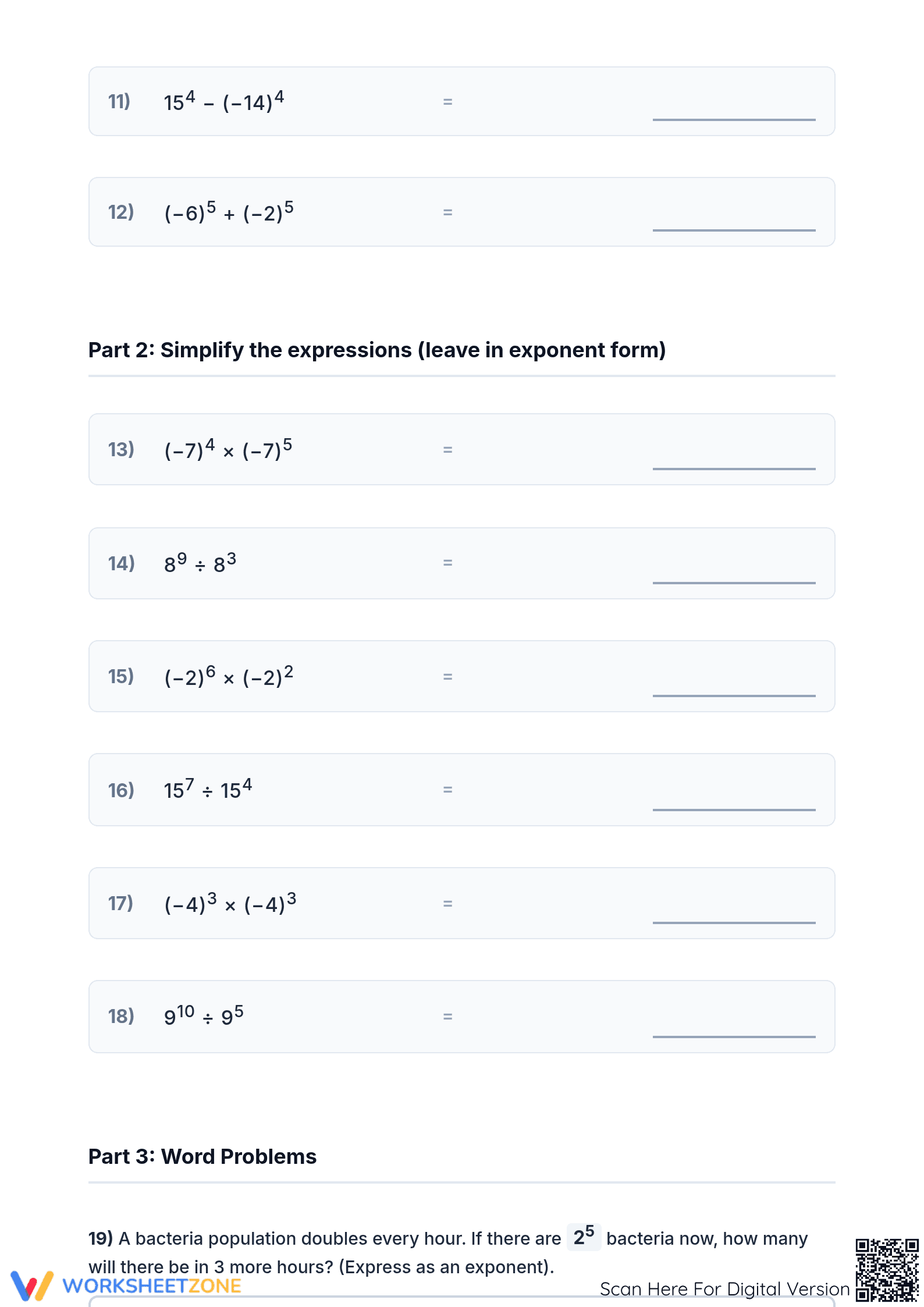 Essential Negative Base Exponents Worksheet | Grade 8 Math - Page 2