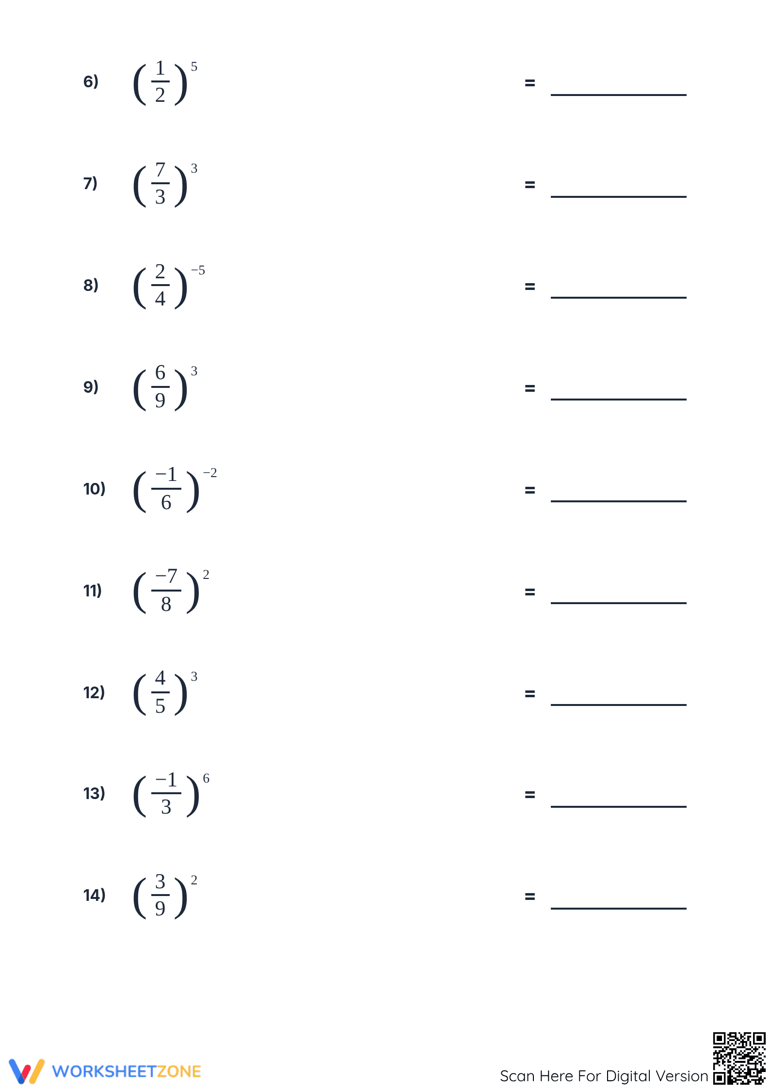 Essential Exponents & Fractions Worksheet | Grades 6-8 - Page 2