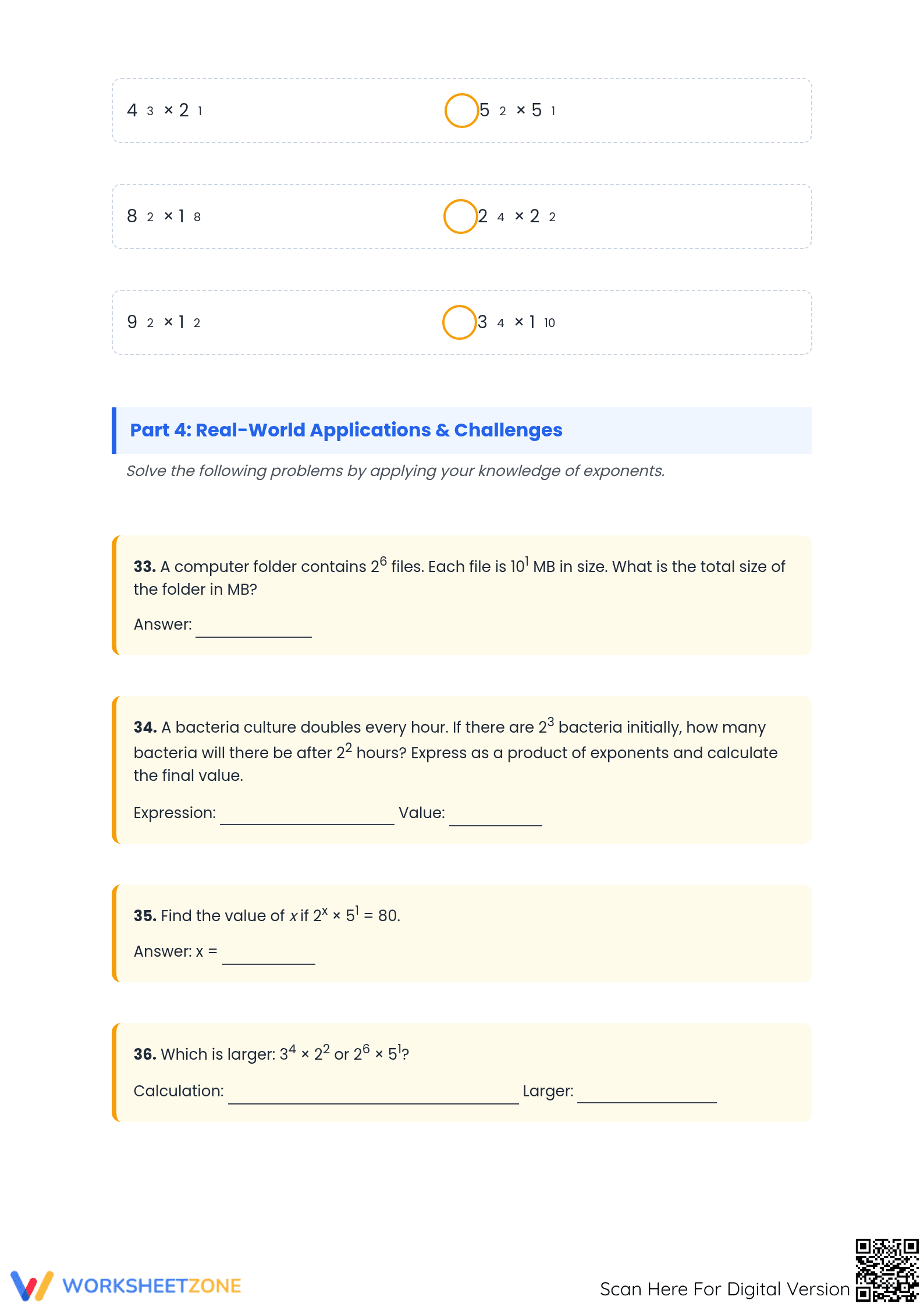 Printable Evaluating Exponents Worksheet | Grade 6-8 Math - Page 3