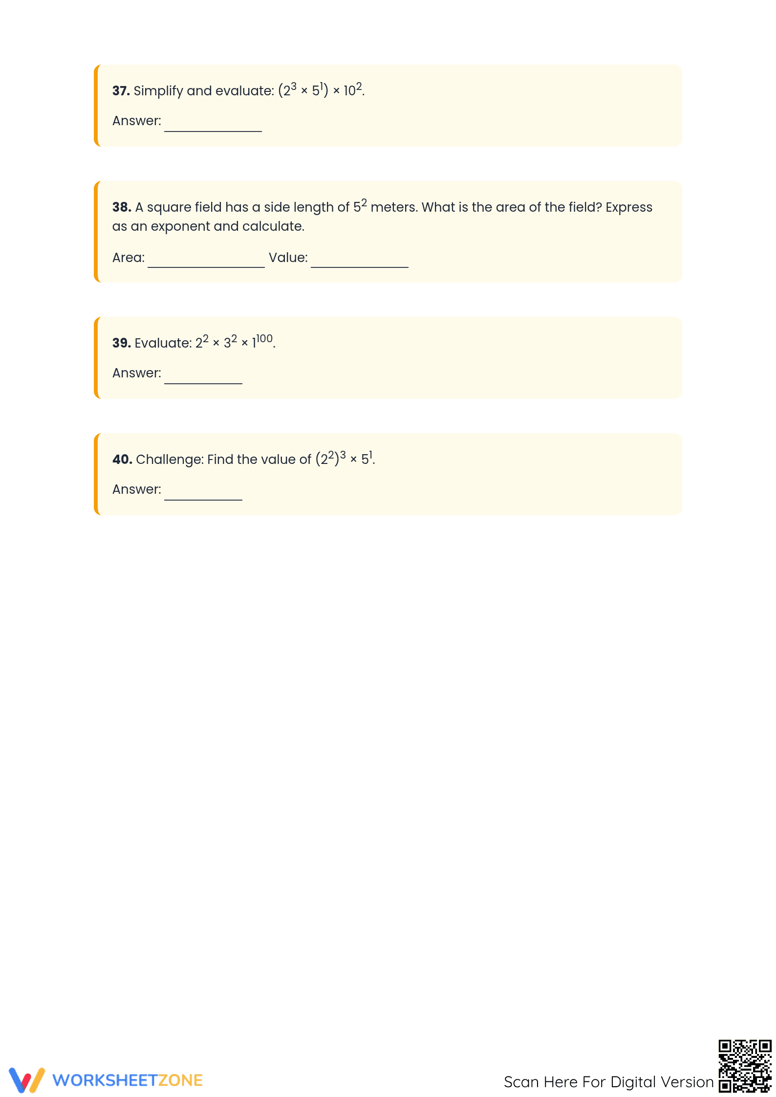 Printable Evaluating Exponents Worksheet | Grade 6-8 Math - Page 4
