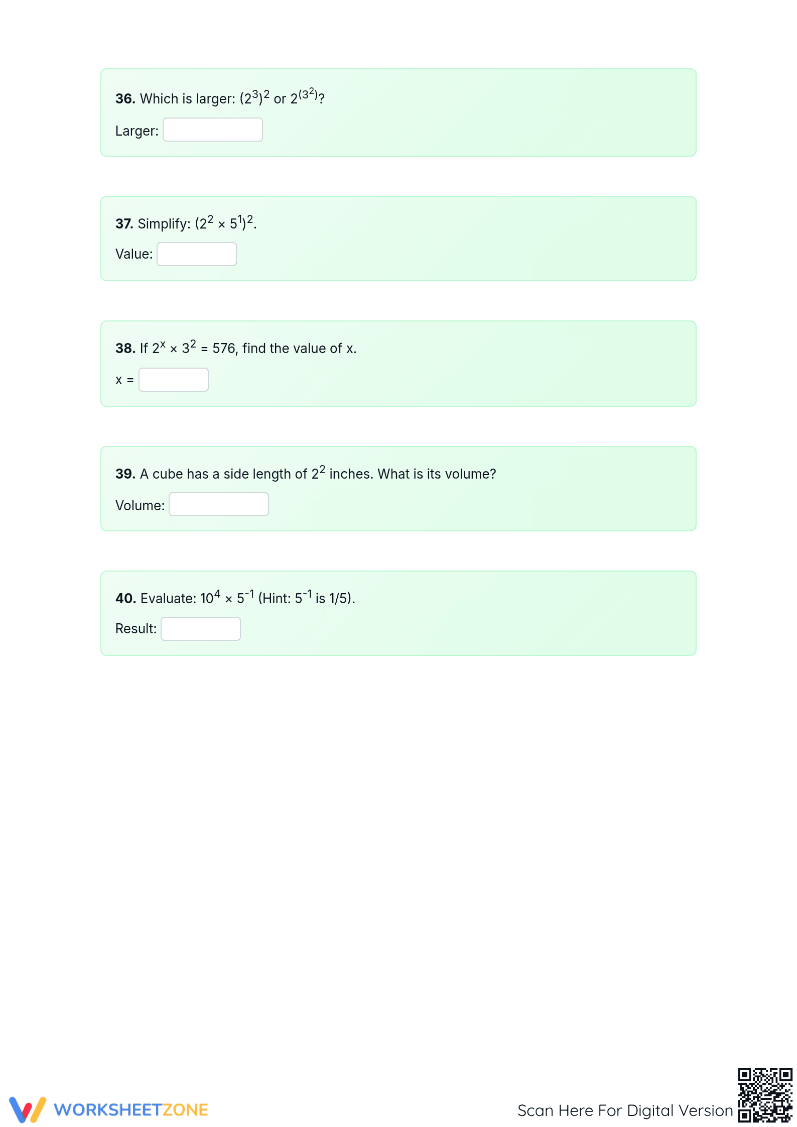 Printable Exponent Multiplication & Evaluation Worksheet - Page 4