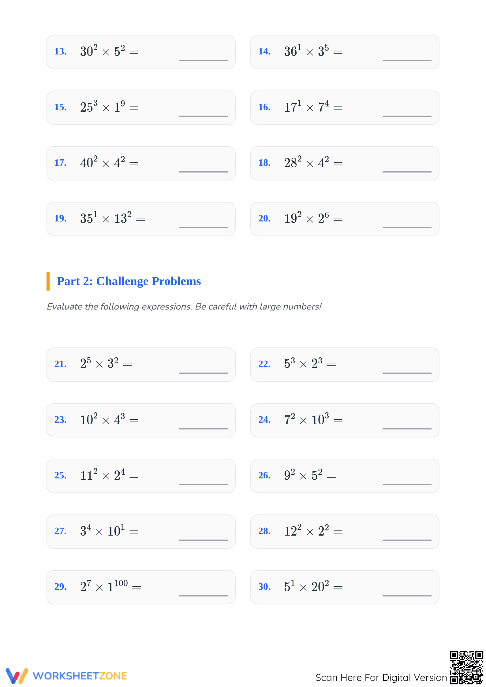Essential Evaluating Exponent Products Worksheet | Grade 6-8 - Page 2