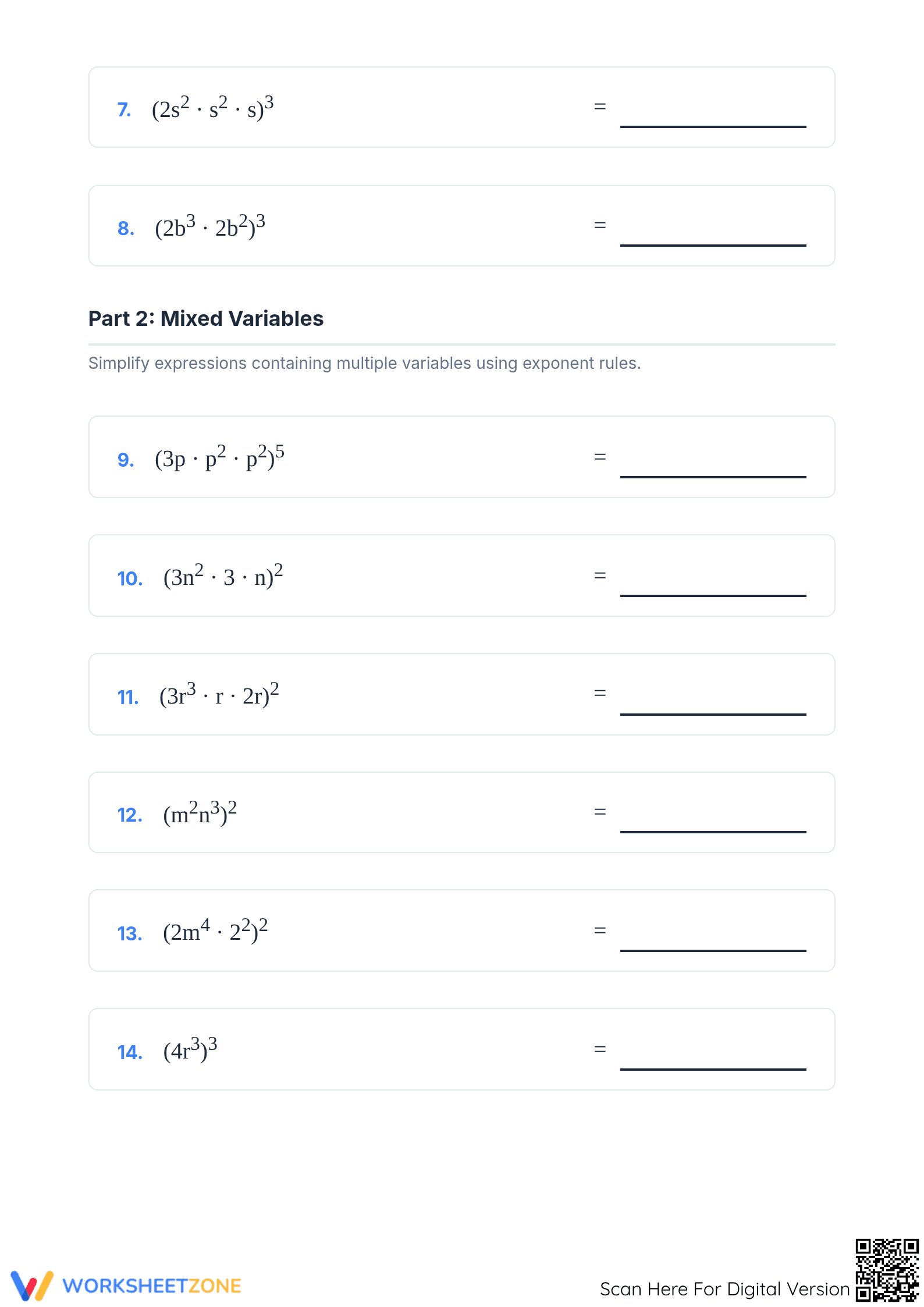 Printable Exponents Rules Practice Worksheet | Grade 8 Math - Page 2