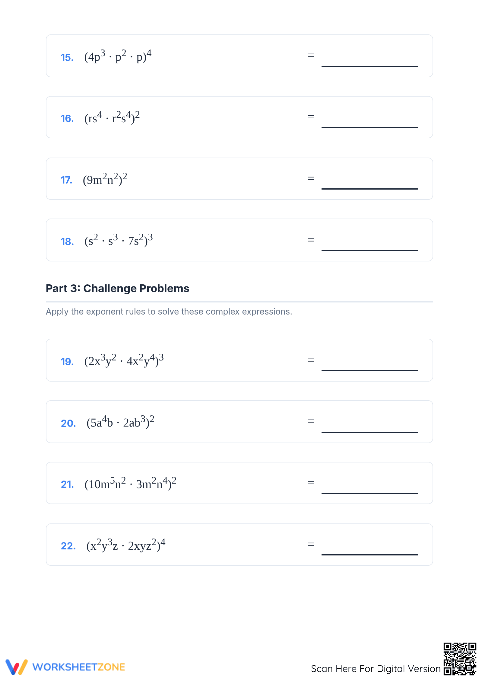 Printable Exponents Rules Practice Worksheet | Grade 8 Math - Page 3