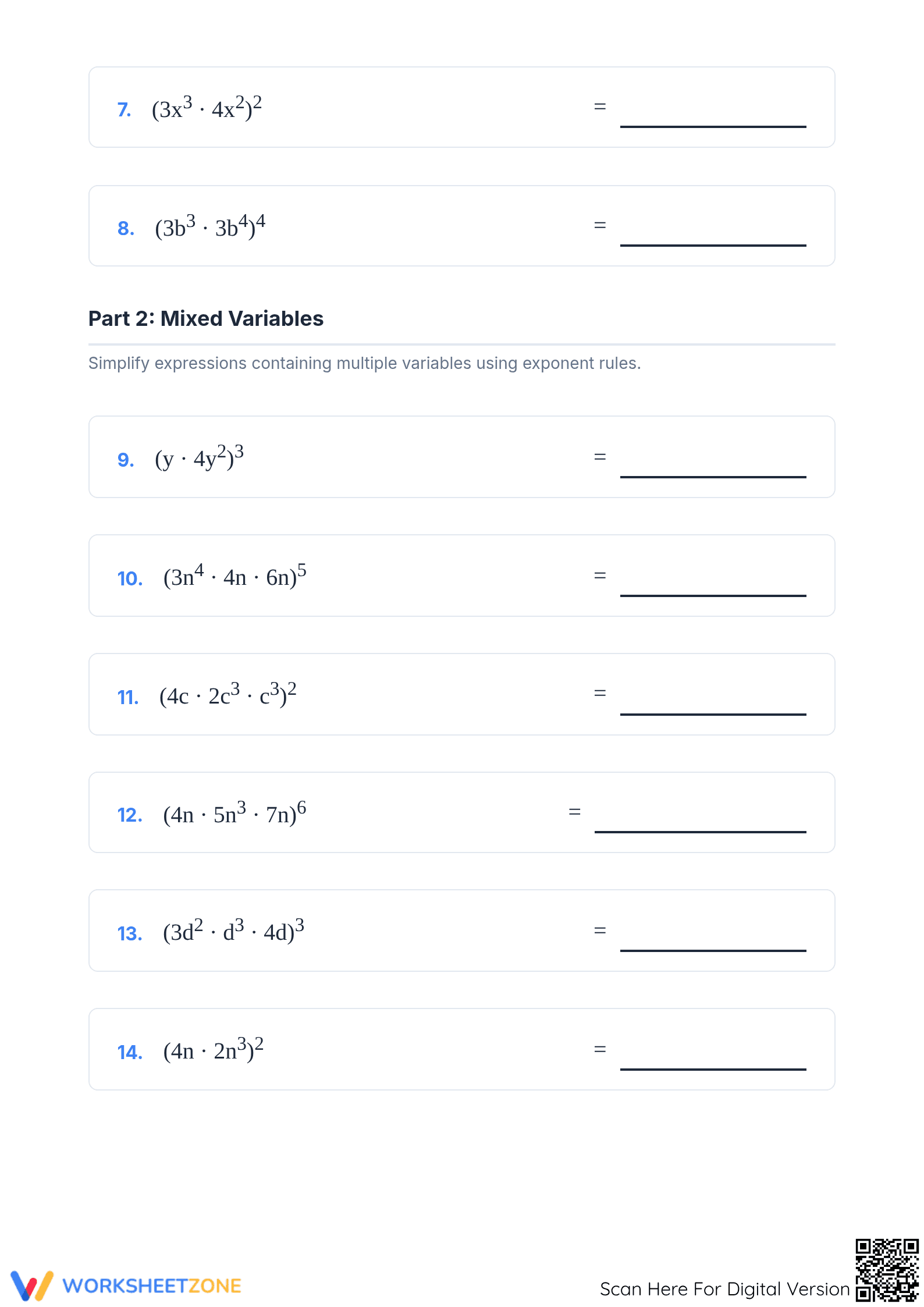 Printable Exponents Rules Practice | Grade 8 Math - Page 2