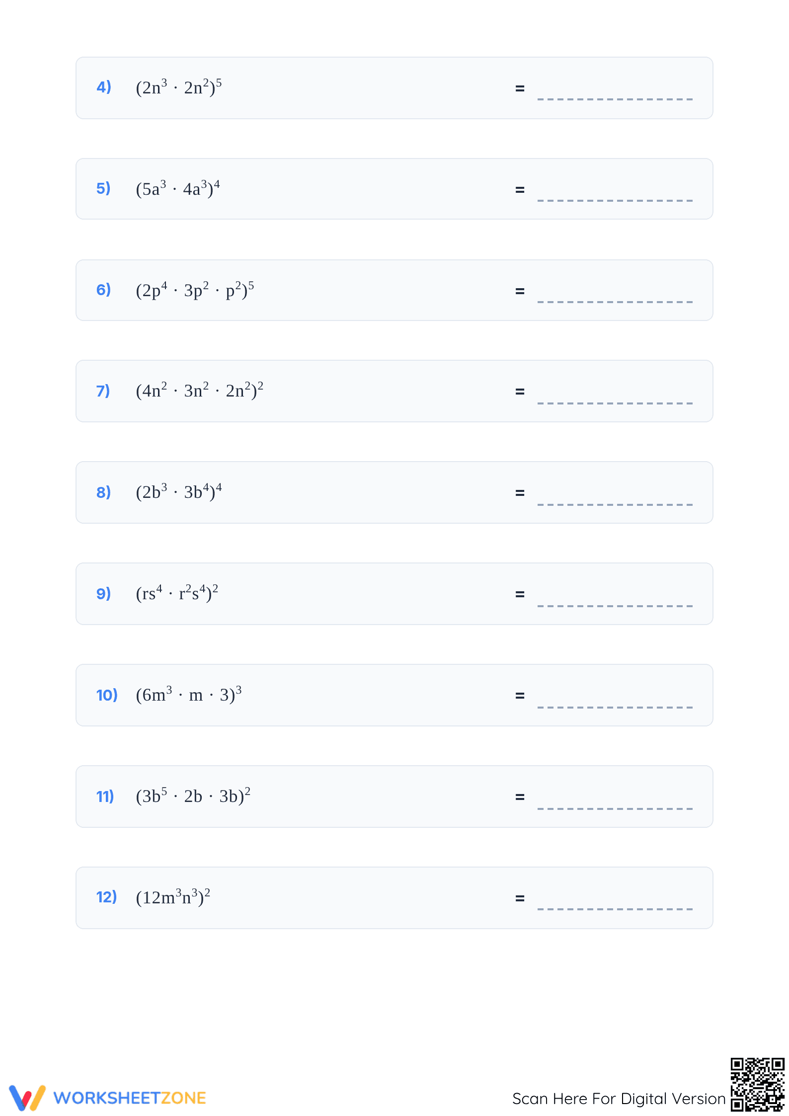 Printable Exponents Rules Worksheet | Grade 8 Math - Page 2