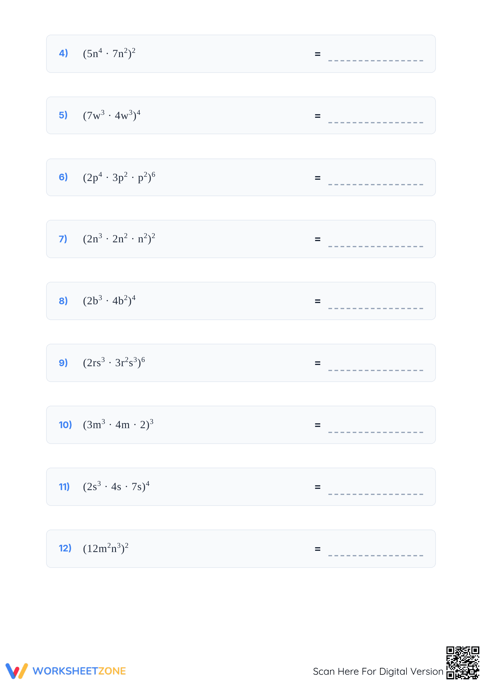 Printable Exponents Rules Worksheet | Grades 6-8 Math - Page 2
