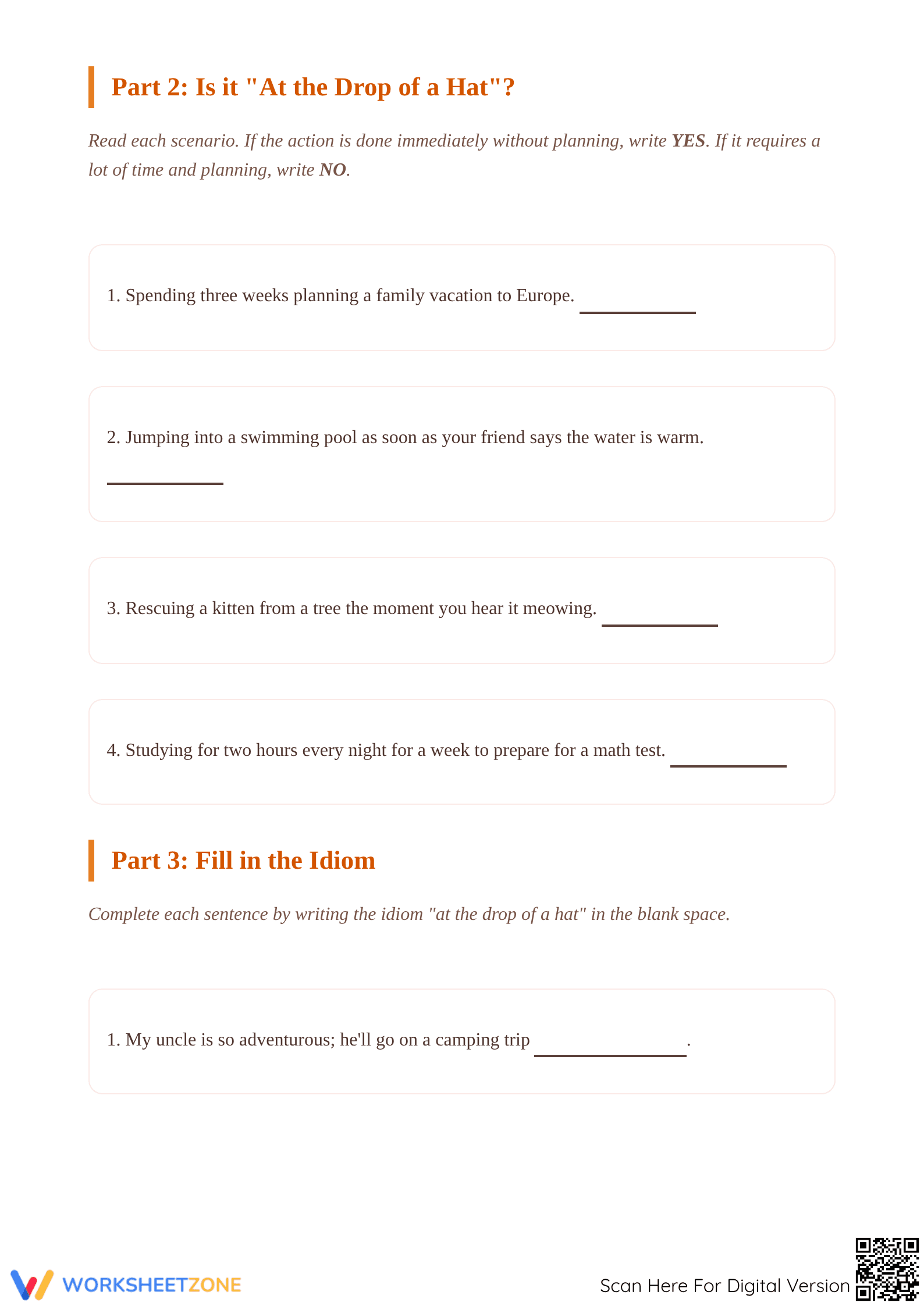 At the Drop of a Hat Idiom Worksheet | Printable ELA Grade 4 - Page 2