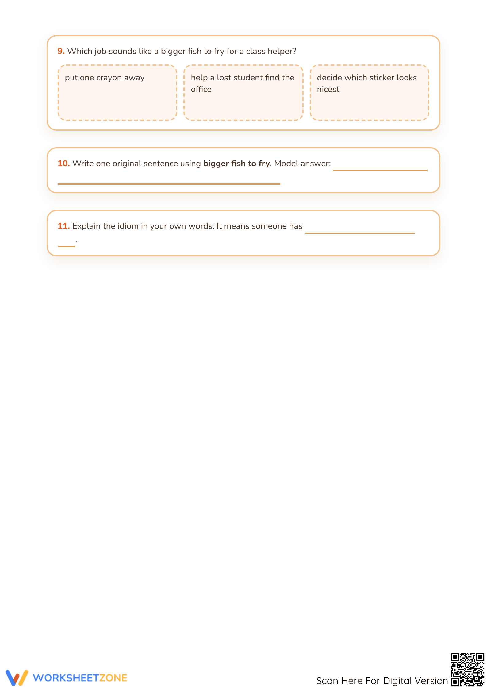 Bigger Fish to Fry Idiom Worksheet | Essential Grade 3-6 - Page 3