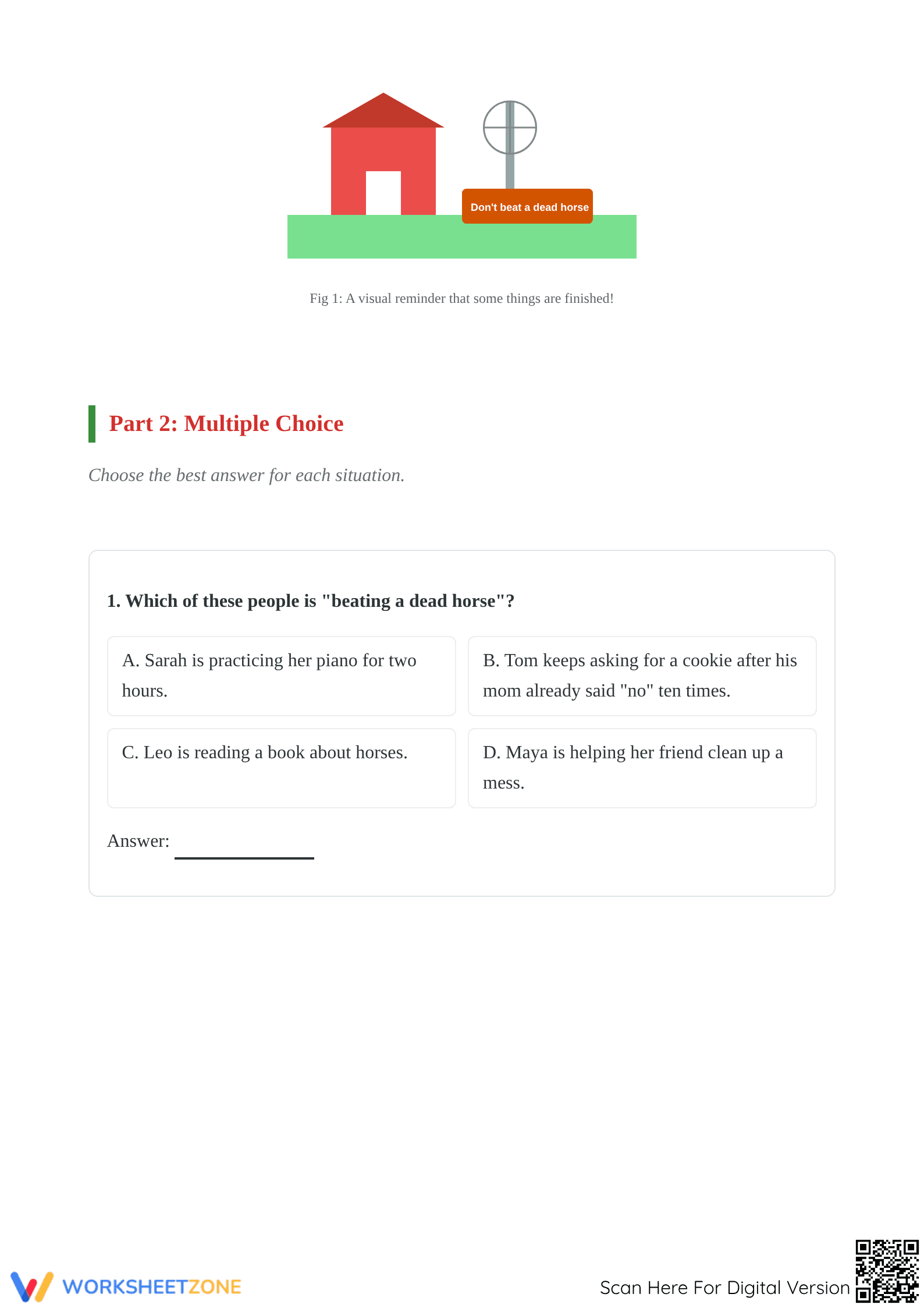 Printable Idiom Worksheet: Dead Horse | Grade 4 ELA - Page 2