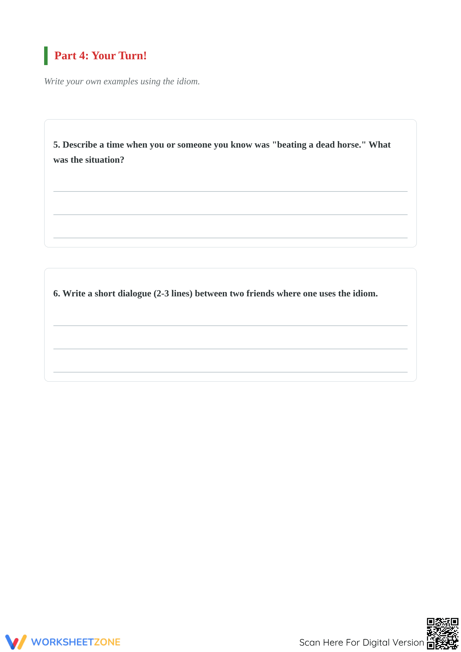 Printable Idiom Worksheet: Dead Horse | Grade 4 ELA - Page 4