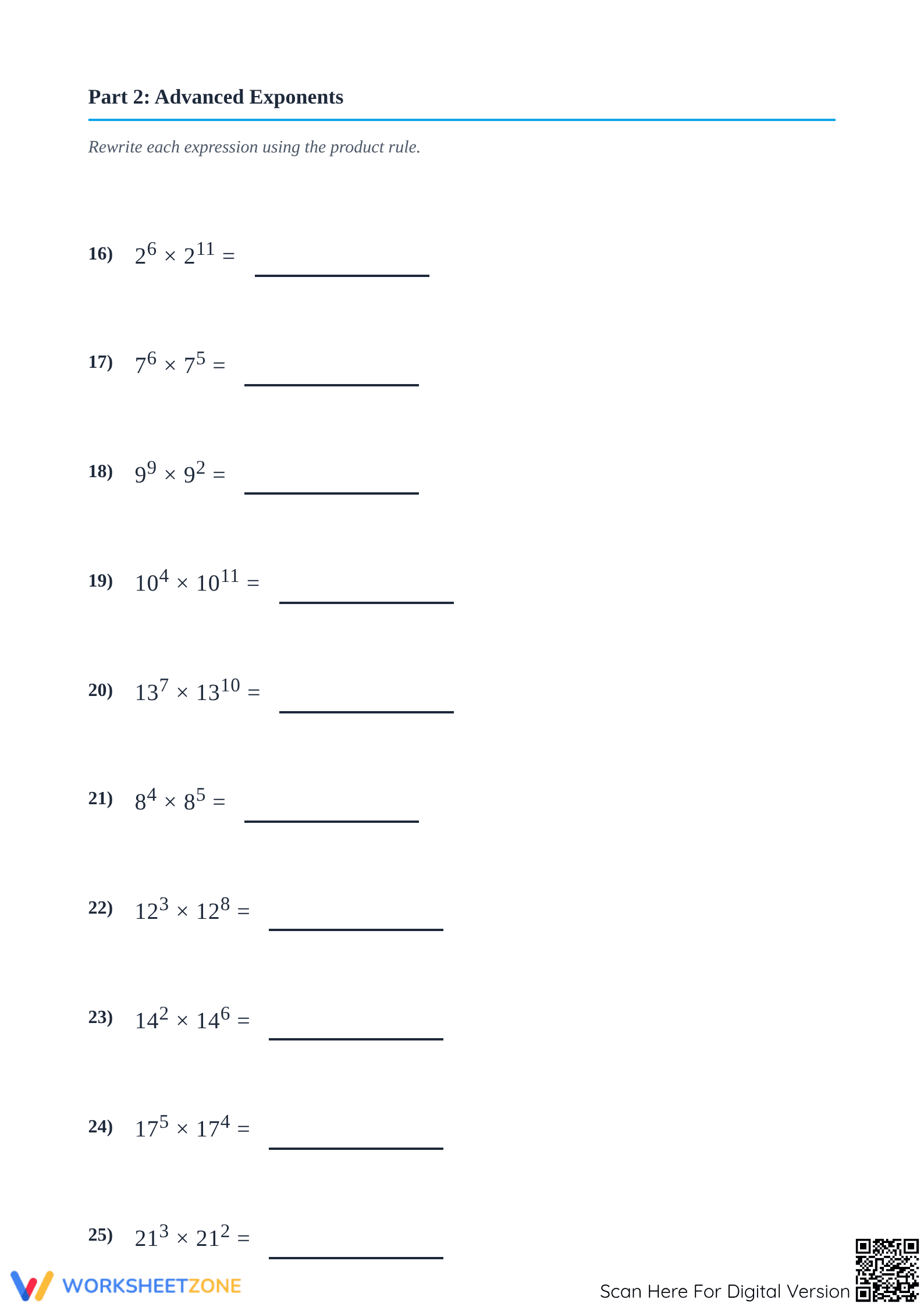 Printable Exponents Product Rule Worksheet | Grades 6-9 Math - Page 3