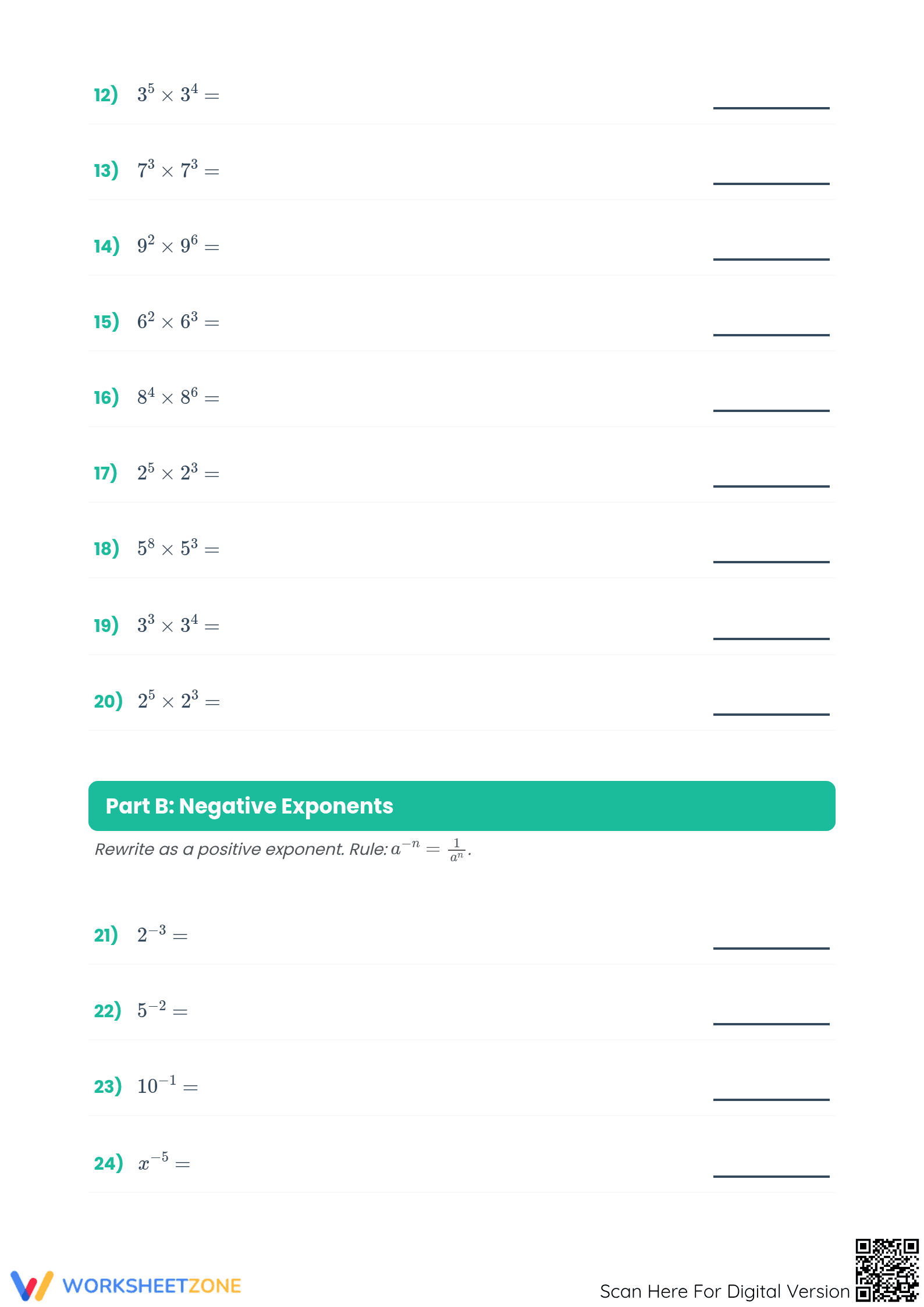 Exponents Rules Practice Worksheet | Essential Grade 8 Math - Page 2