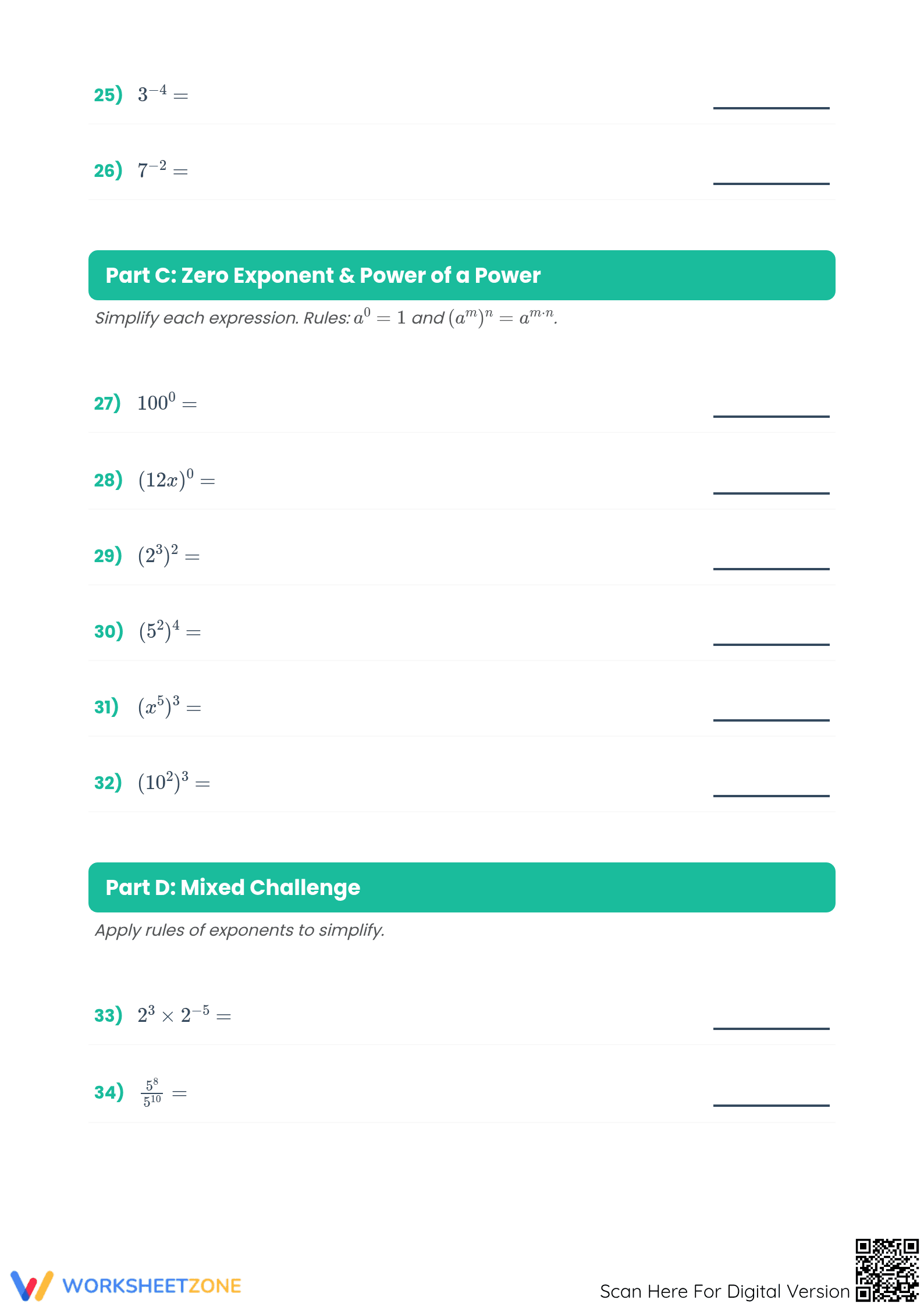 Exponents Rules Practice Worksheet | Essential Grade 8 Math - Page 3