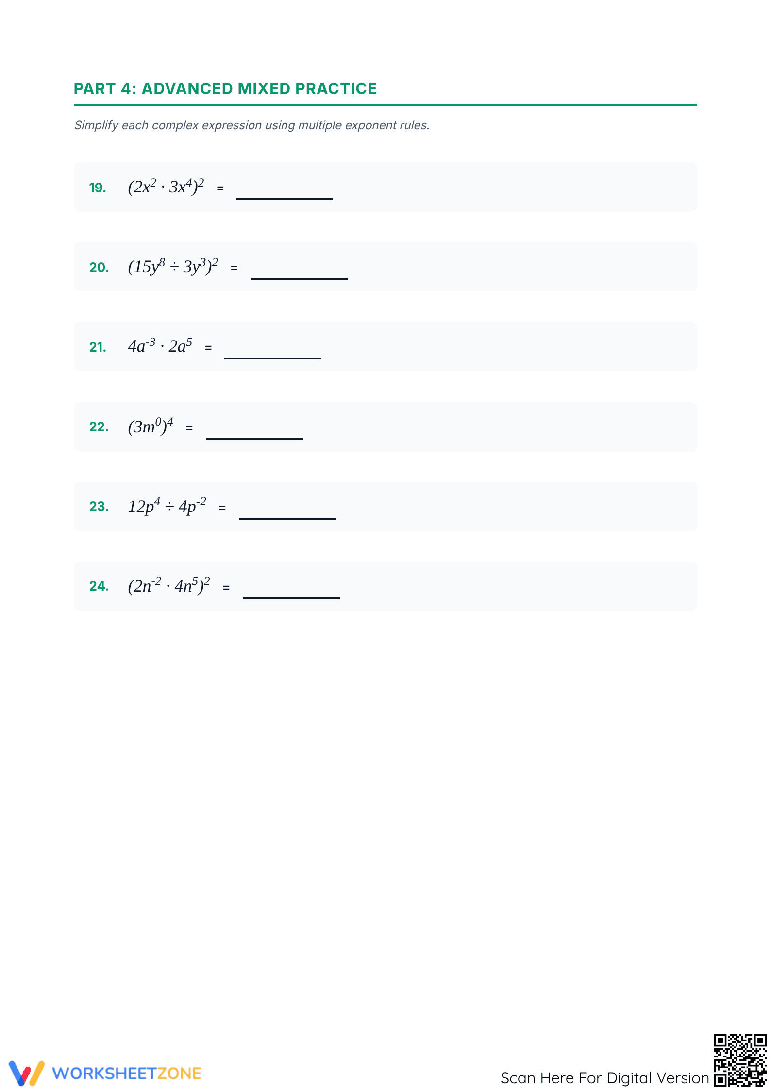 Essential Exponent Rules Practice Worksheet | Printable - Page 3