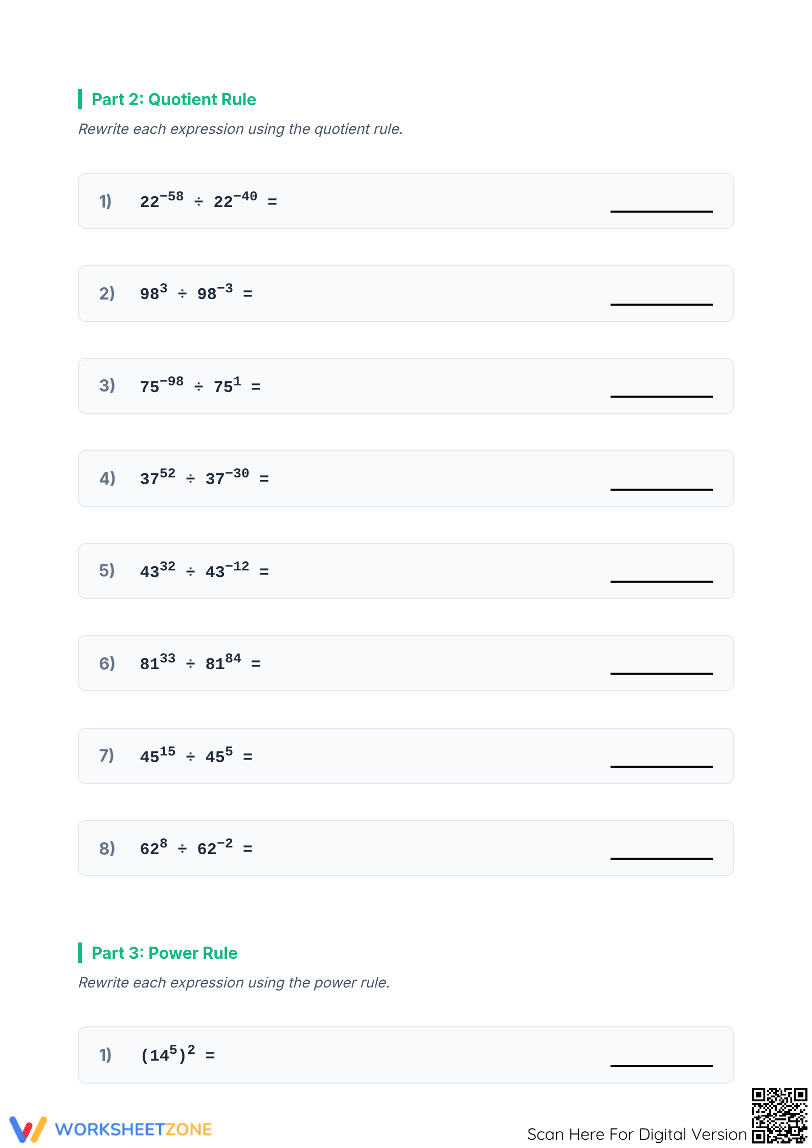 Printable Exponents Rules Worksheet | Grade 8 Math - Page 2