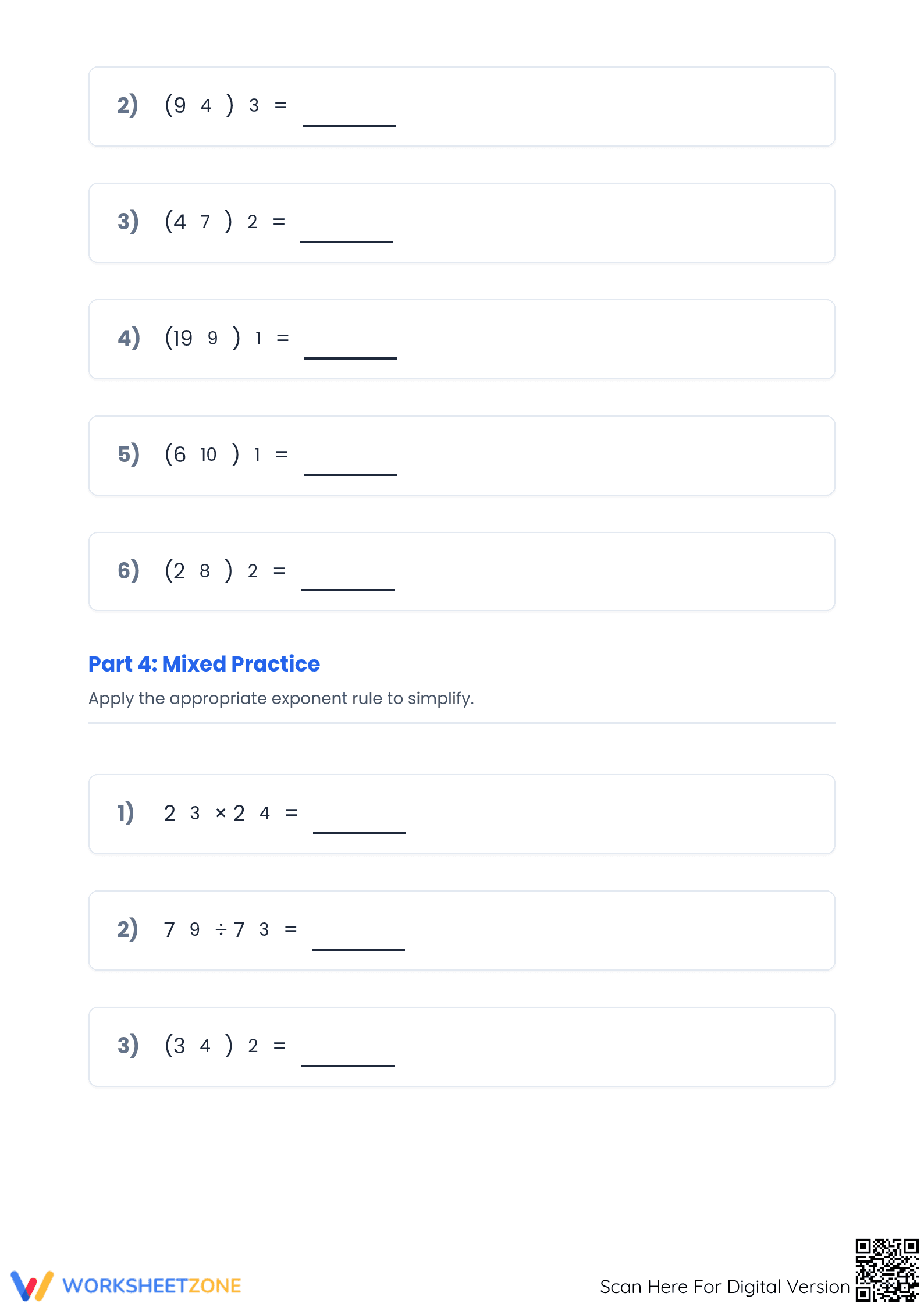 Essential Exponents Rules Worksheet | Printable Grade 8 Math - Page 3