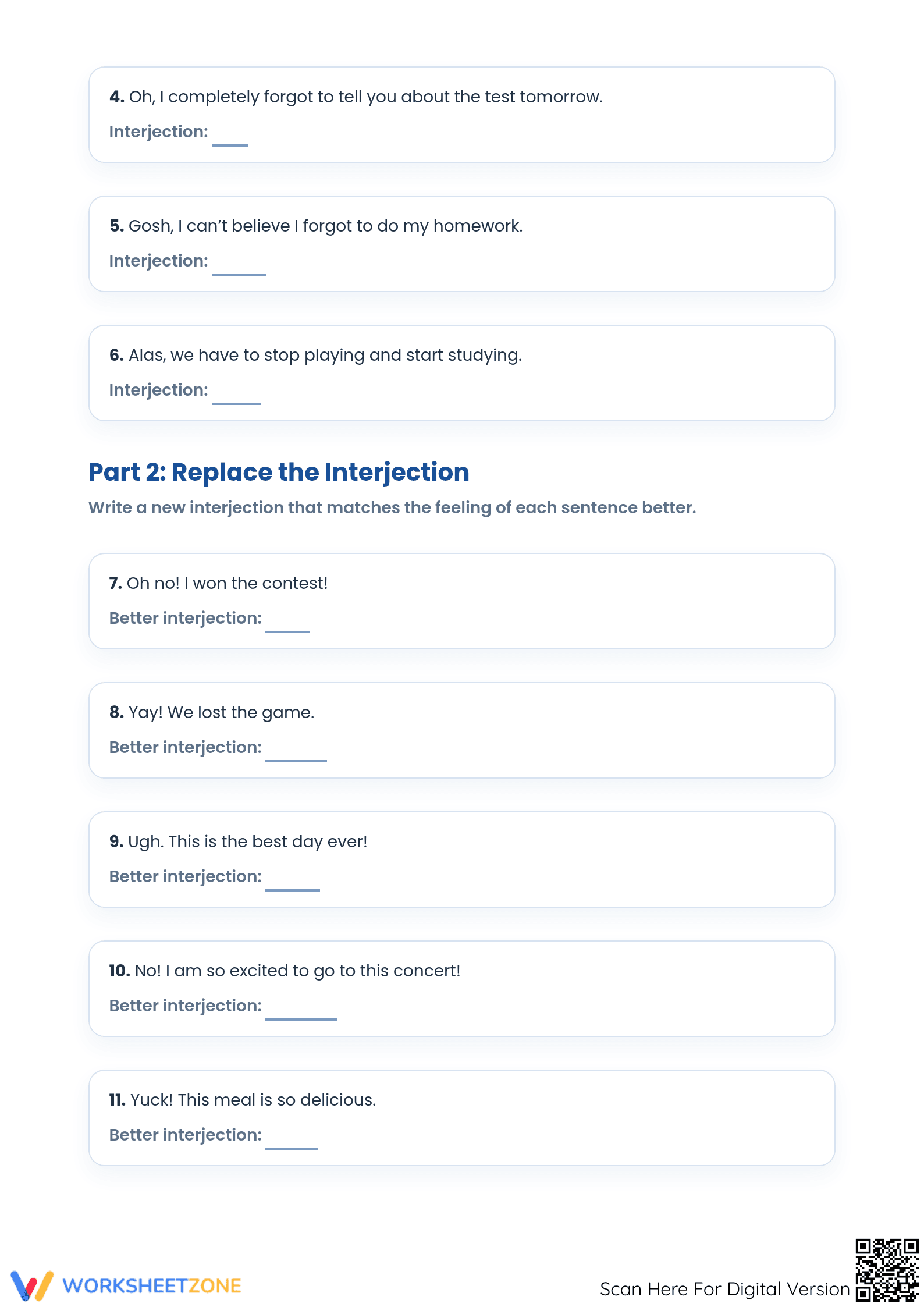 Printable Interjections Worksheet | Grade 5 ELA Grammar - Page 2