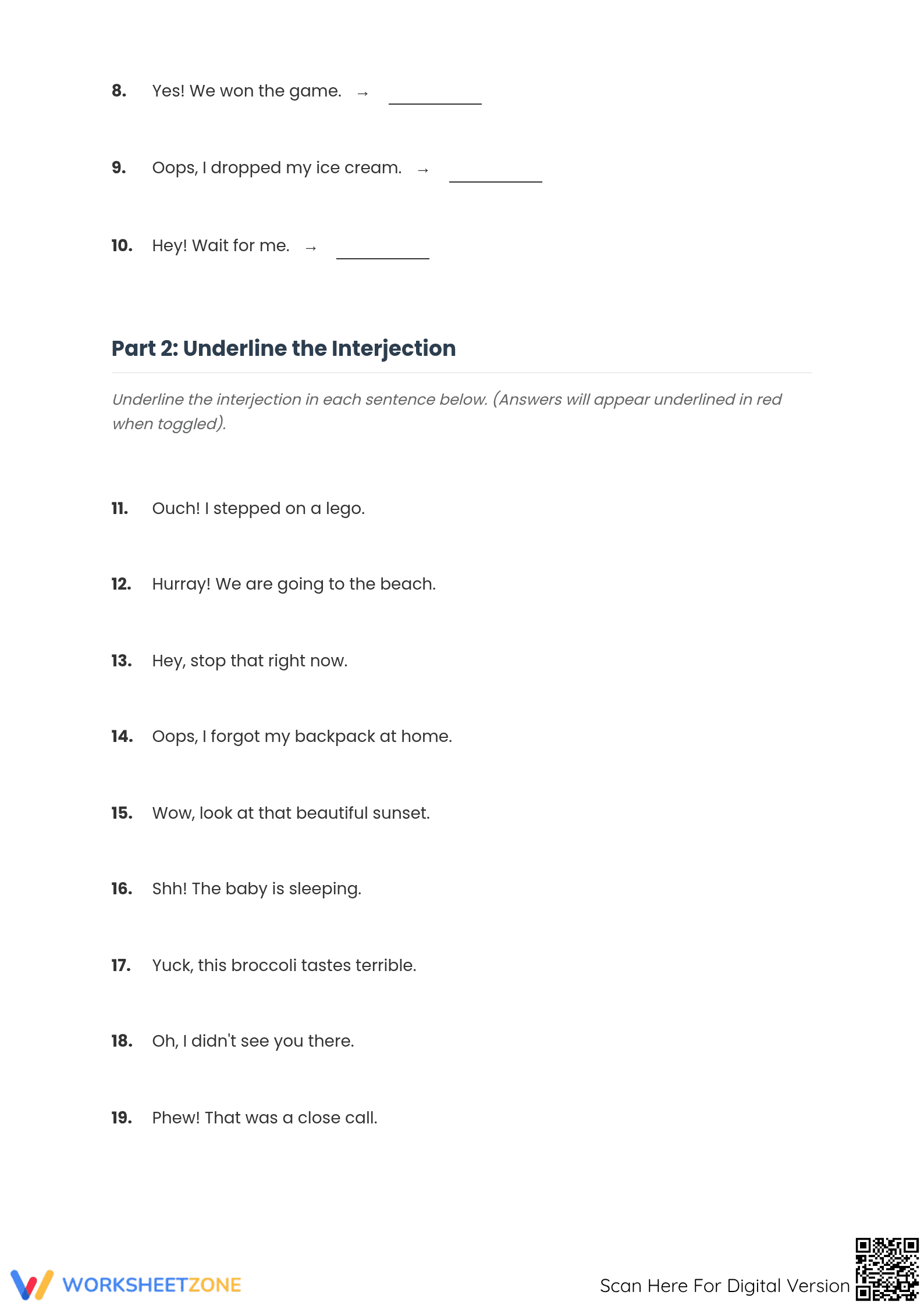 Grade 5 Interjections — Printable No-Prep Worksheet - Page 2