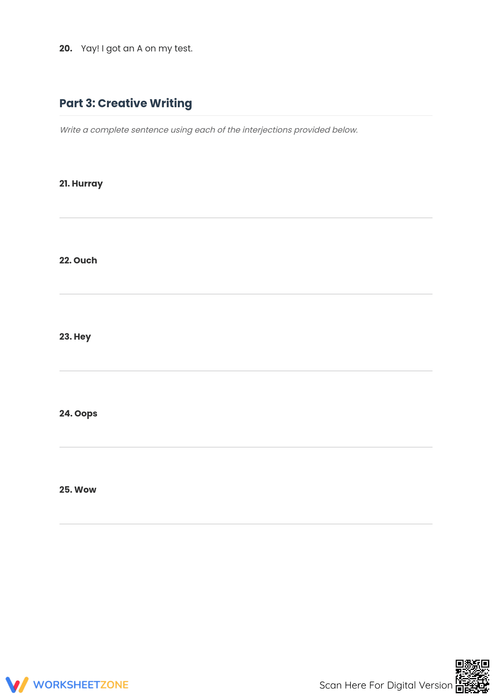 Grade 5 Interjections — Printable No-Prep Worksheet - Page 3
