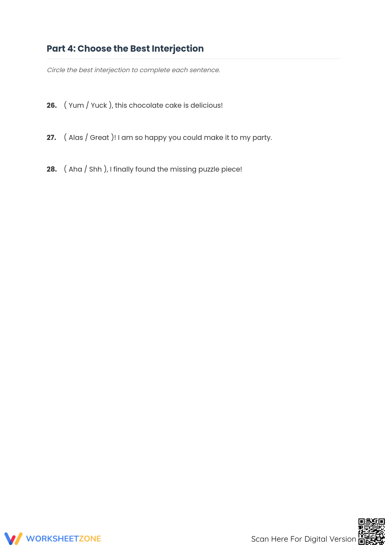 Grade 5 Interjections — Printable No-Prep Worksheet - Page 4