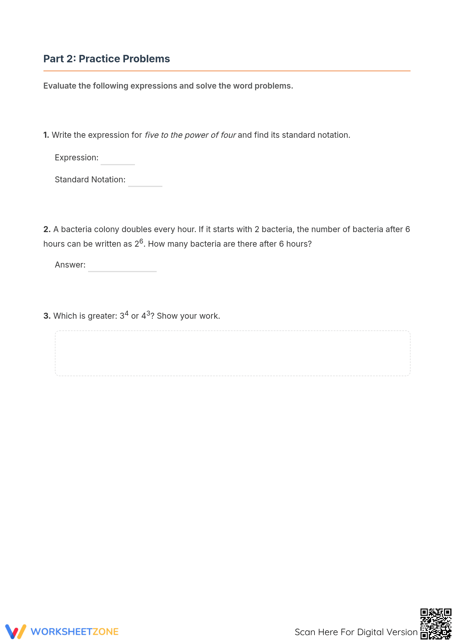 Printable Exponents and Standard Notation Math Worksheet - Page 3