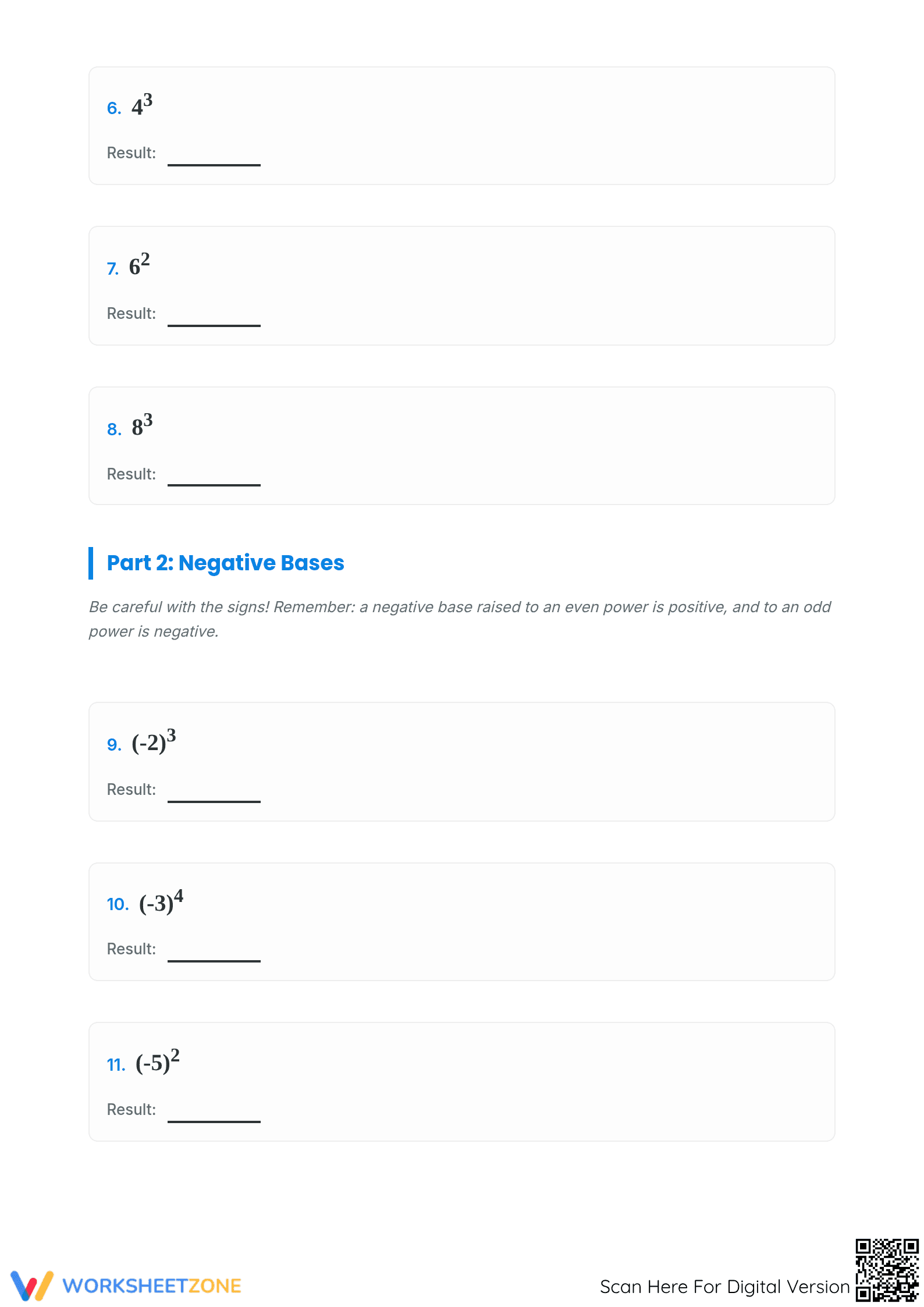 Evaluate Exponents Worksheet | Printable Grade 6-8 Math - Page 2