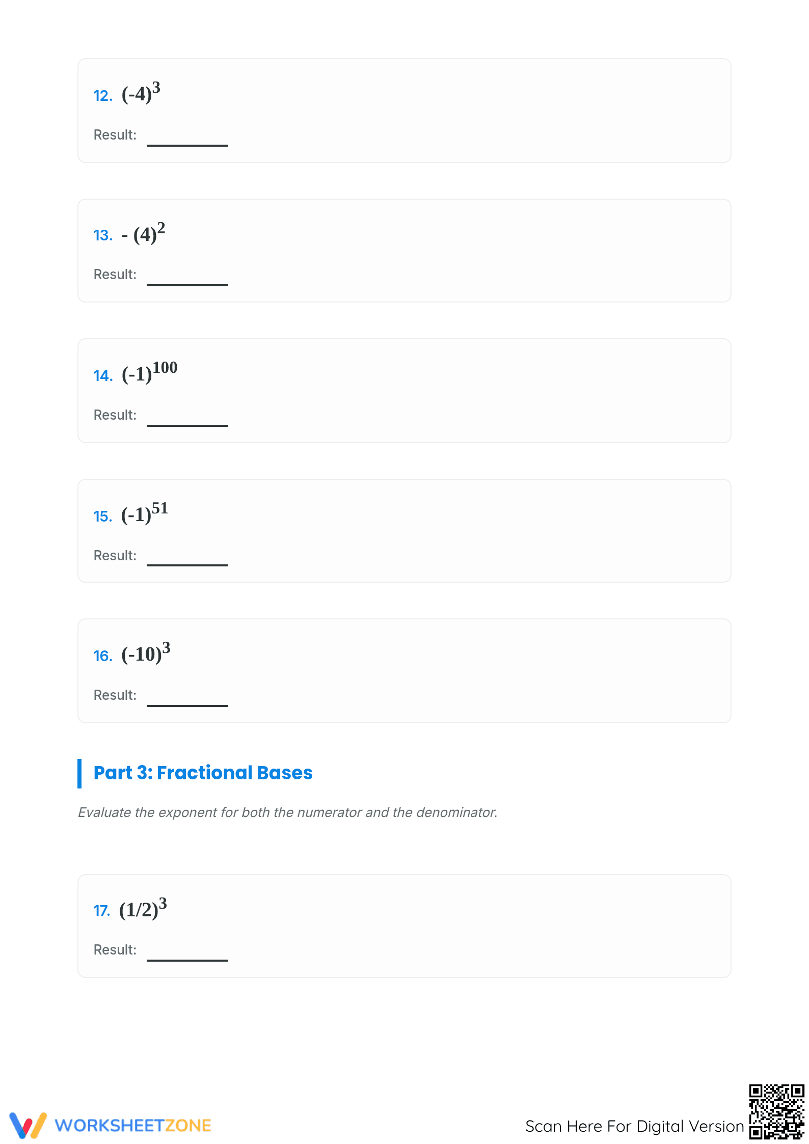 Evaluate Exponents Worksheet | Printable Grade 6-8 Math - Page 3