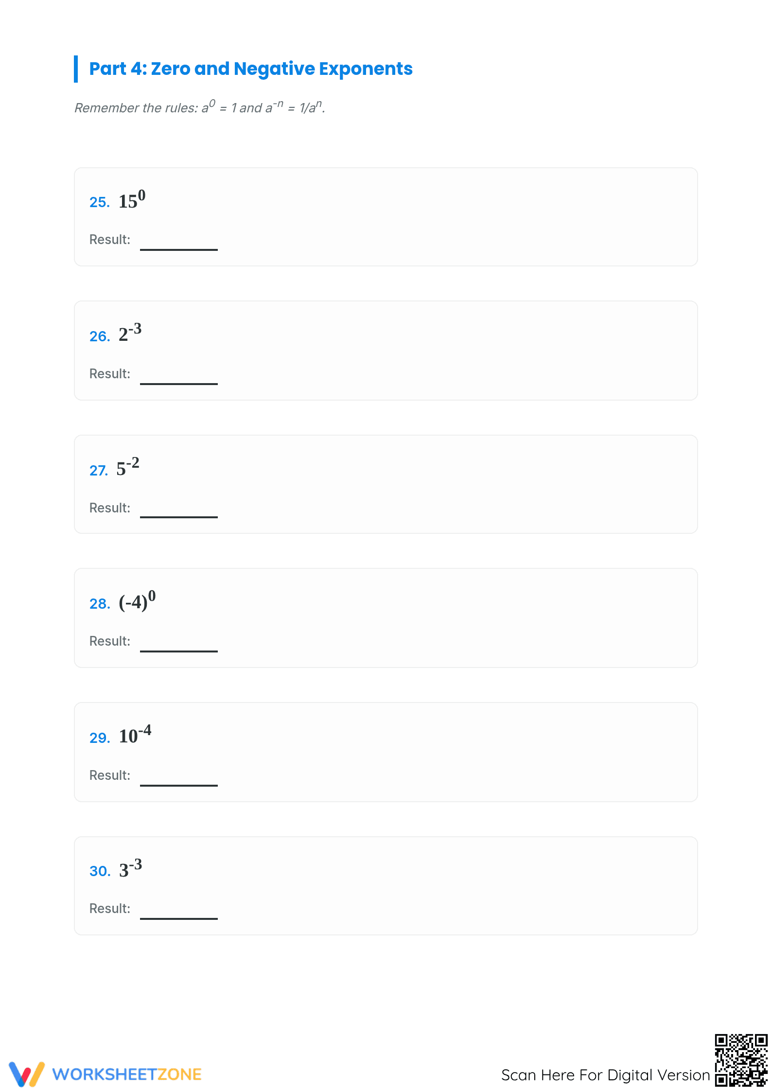 Evaluate Exponents Worksheet | Printable Grade 6-8 Math - Page 5