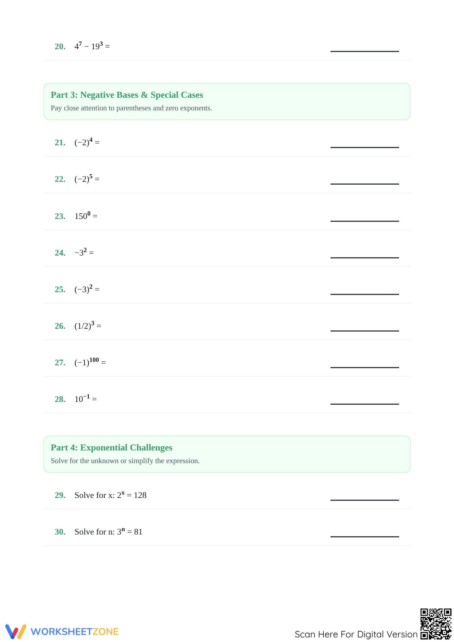 Essential Exponents Practice Worksheet | Grades 6-8 Math - Page 3