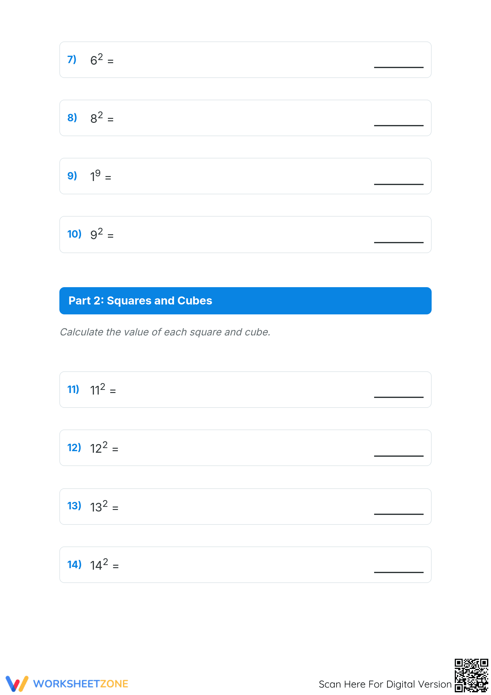 Evaluate Exponents Worksheet | Grade 6-8 Printable Math - Page 2