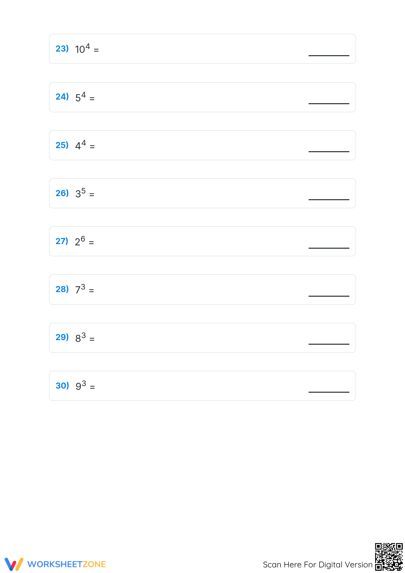 Evaluate Exponents Worksheet | Grade 6-8 Printable Math - Page 4