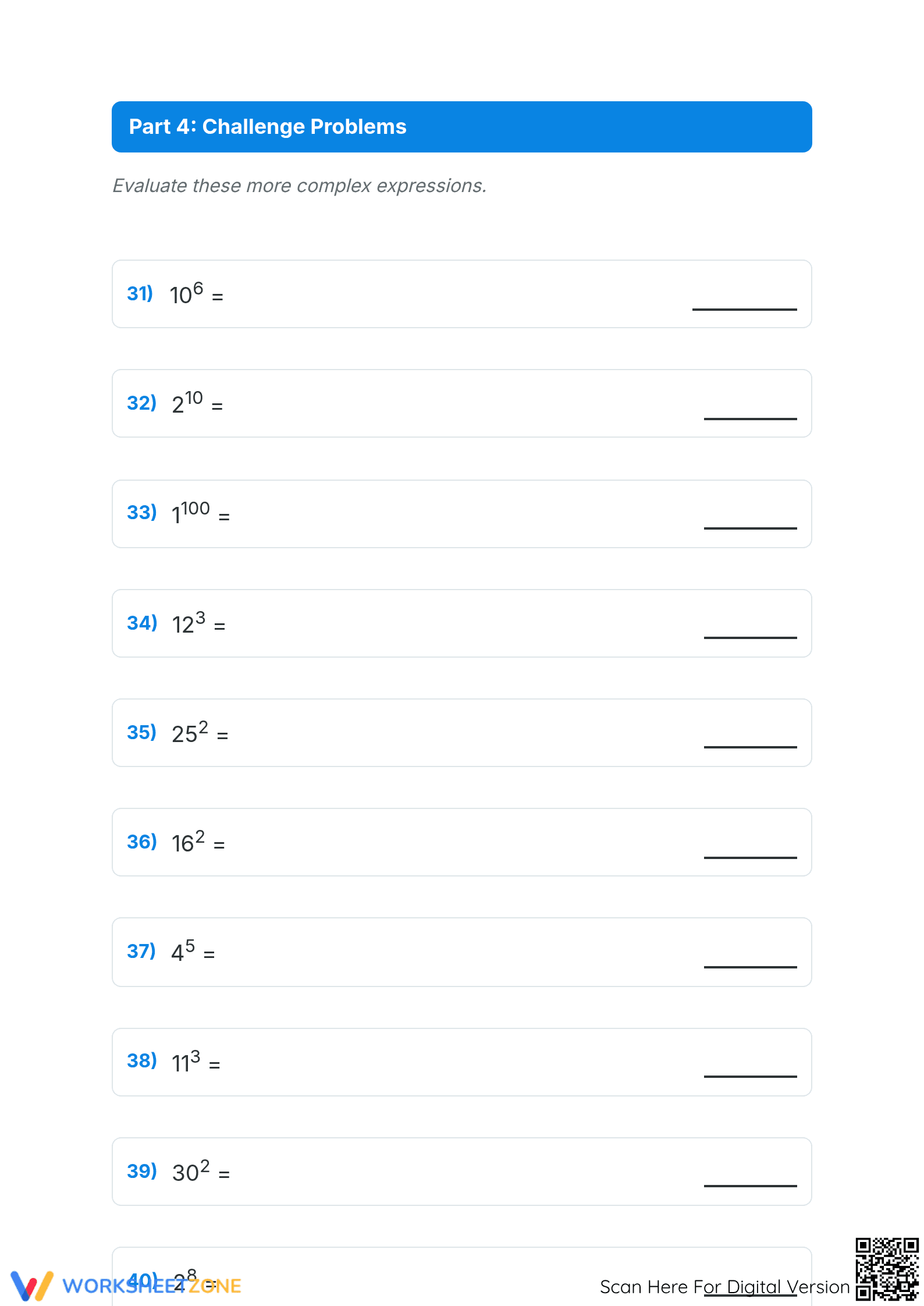 Evaluate Exponents Worksheet | Grade 6-8 Printable Math - Page 5