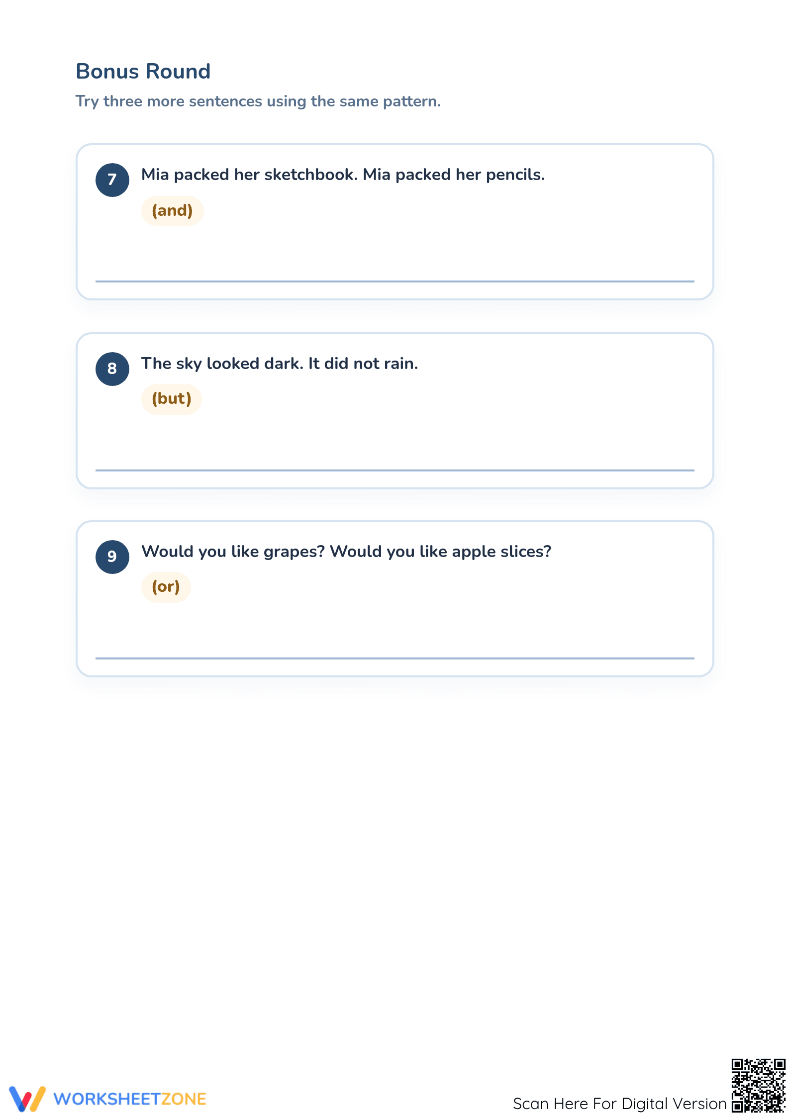 Printable Grade 3 Conjunctions Worksheet: Compound Sentences - Page 3
