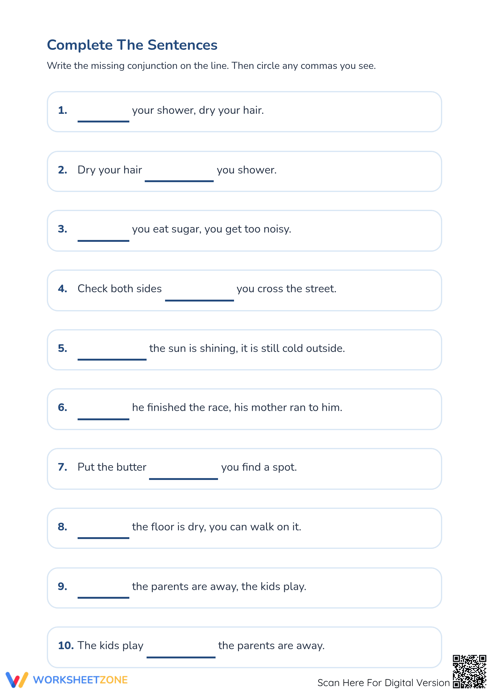 Grade 3 Subordinating Conjunctions — Printable Worksheet - Page 2