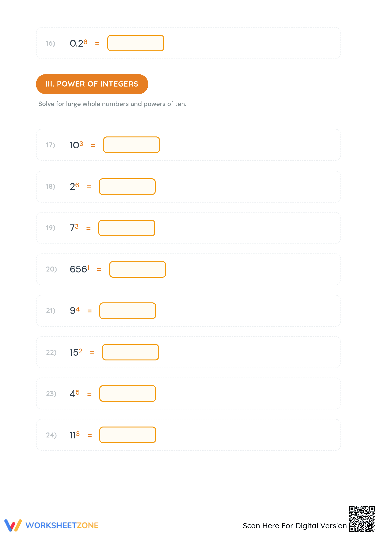 Essential Evaluate Exponents Worksheet | Grades 6-8 Math - Page 3